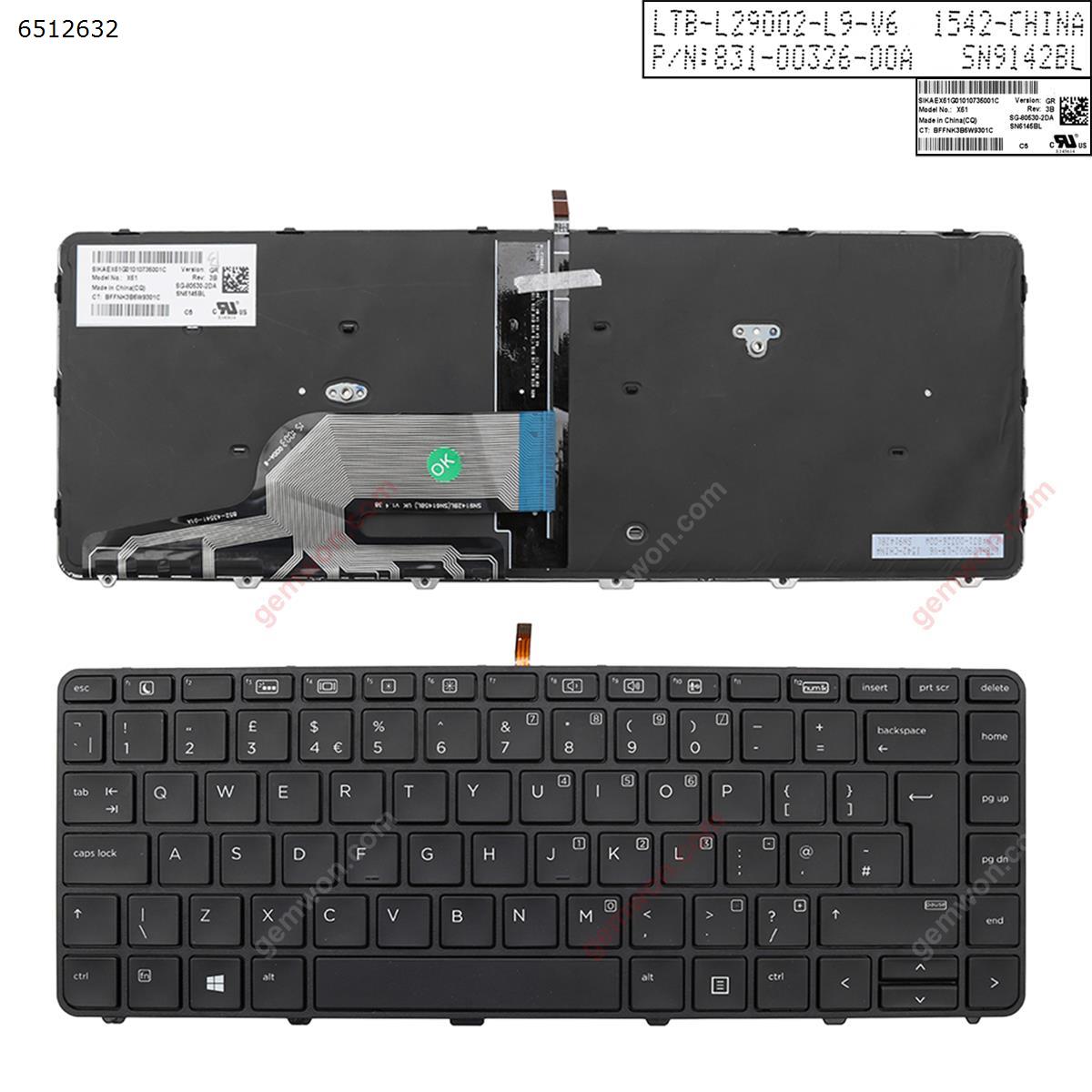 Picture of New Replacement Laptop Keyboard For HP 430 g3 g4 440 g3 g4 446 g3 BLACK Frame BLACK(Backlit,Win8) Uk Layout
