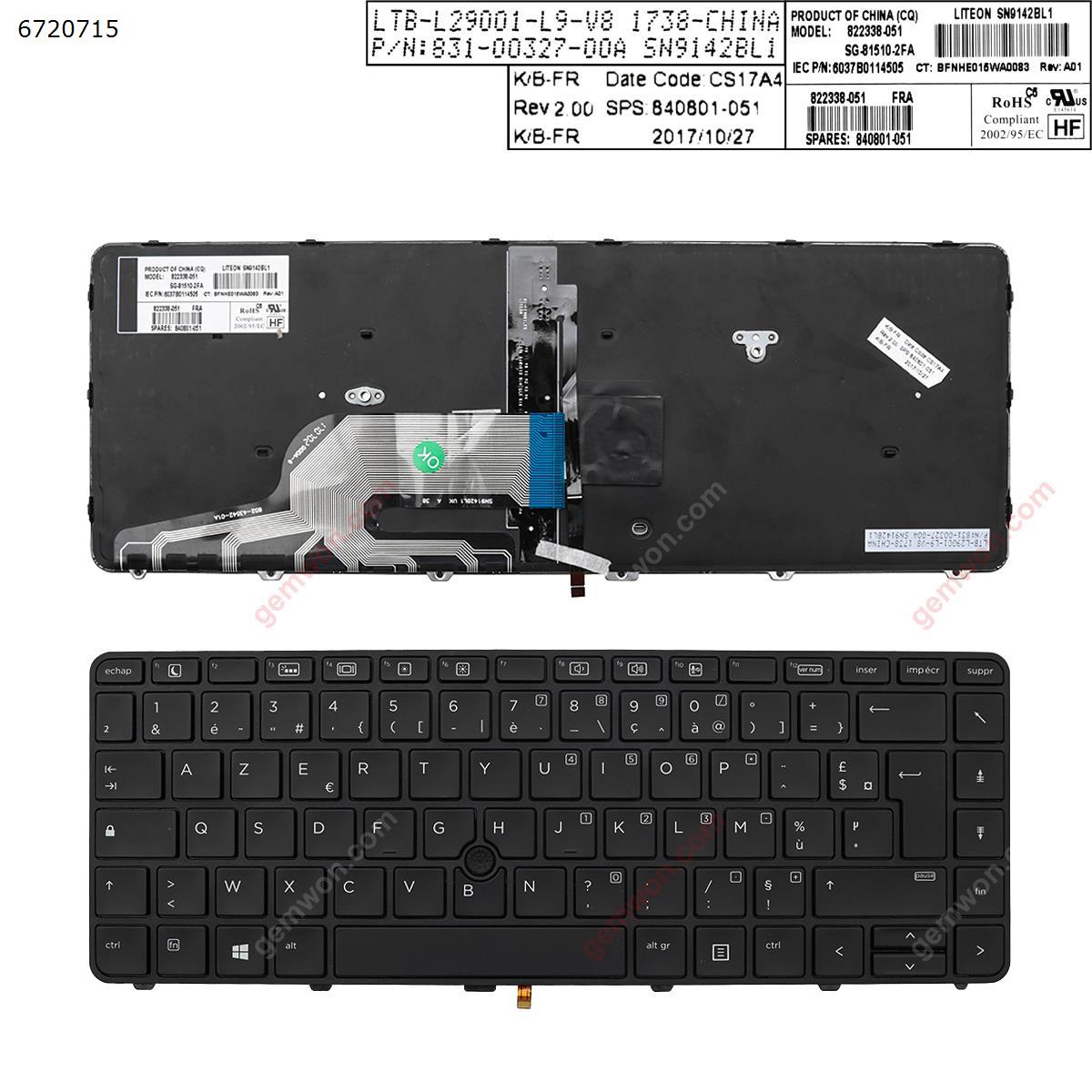 Picture of New Replacement Laptop Keyboard For HP 430 g3 g4 440 g3 g4 446 g3 BLACK Frame BLACK(Backlit,With point,Win8) FR Layout