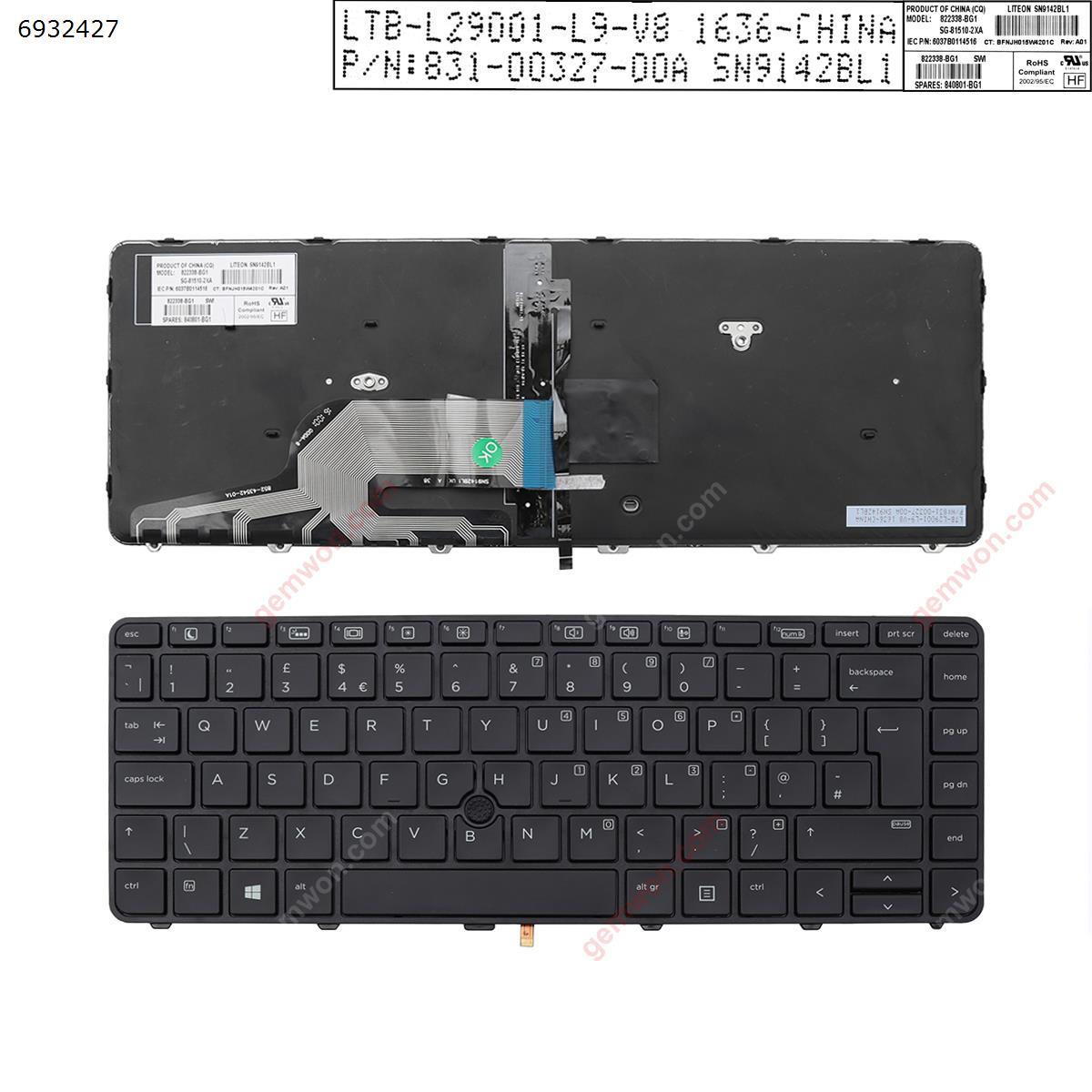Picture of New Replacement Laptop Keyboard For HP 430 g3 g4 440 g3 g4 446 g3 BLACK Frame BLACK(Backlit,With point,Win8) Uk Layout