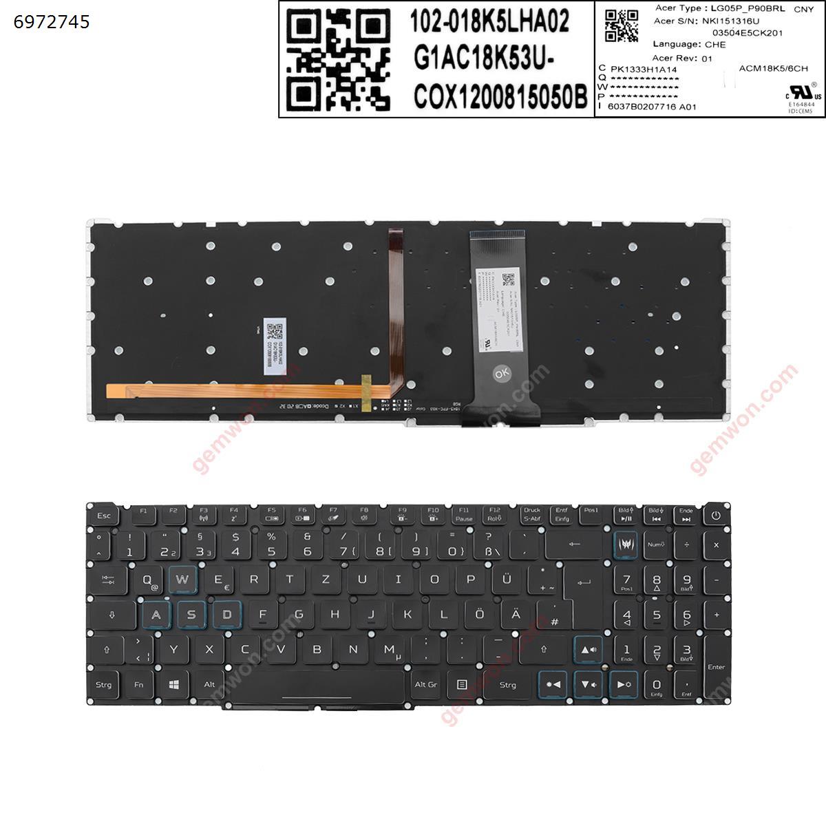 Picture of New Replacement Laptop Keyboard For Acer Nitro-4 an515-54 an515-43 an517-51 an715-51 BLACK ((Full Colorful Backlit ,without FRAME ，Blue crystal key cap， WIN8 ) GR Layout