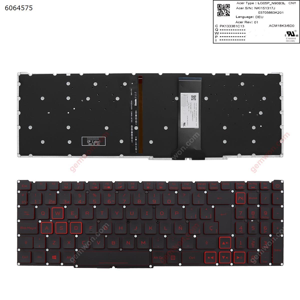 Picture of New Replacement Laptop Keyboard For Acer Nitro-4 an515-54 an515-43 an517-51 an715-51 BLACK ， red Printing (Red Backlit,WIN8,without FRAME) SP Layout