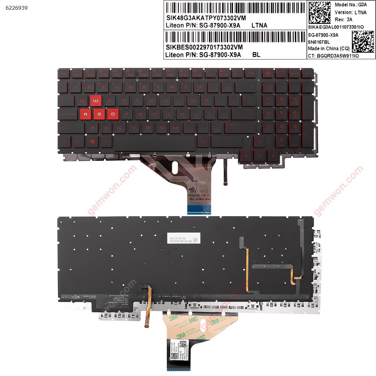 Picture of New Replacement Laptop Keyboard For HP Omen 15-ce 15-ce000 15-ce020ca 15-CE010CA 15-CE0US BLACK (Backlit,Without FRAME,Red Printing,Win8) LA Layout