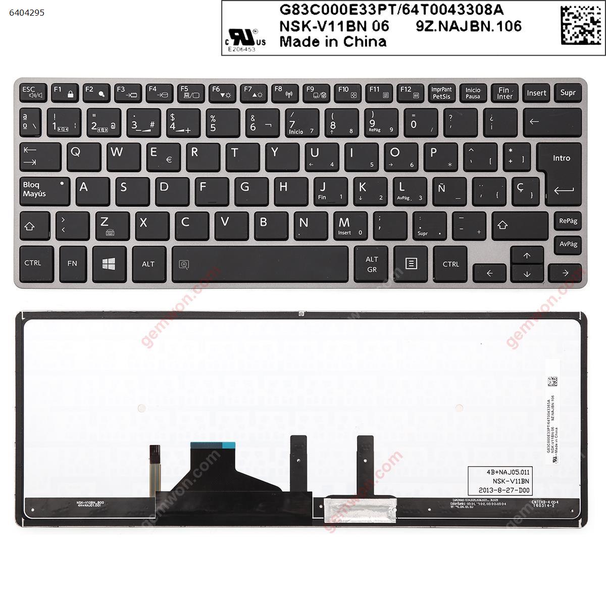 Picture of New Replacement Laptop Keyboard For TOSHIBA Z30 GRAY FRAME BLACK(Backlit,For Win8,Without Point stick) SP Layout