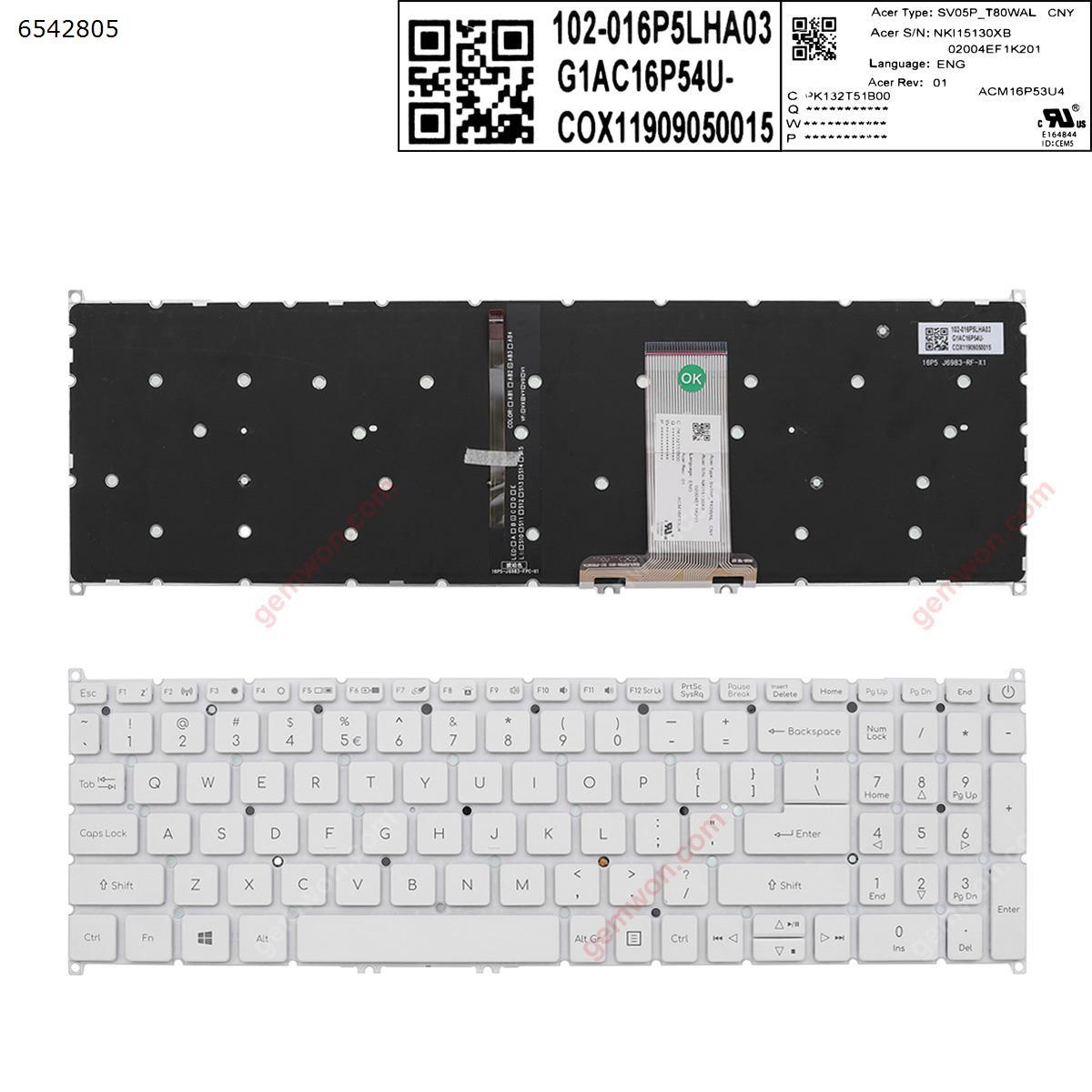Picture of New Replacement Laptop Keyboard For ACER ACER Aspire A317-32 A317-51 A317-51G A317-51K A317-51KG A715-74G  white  (Backlit ,small Enter ) US Layout