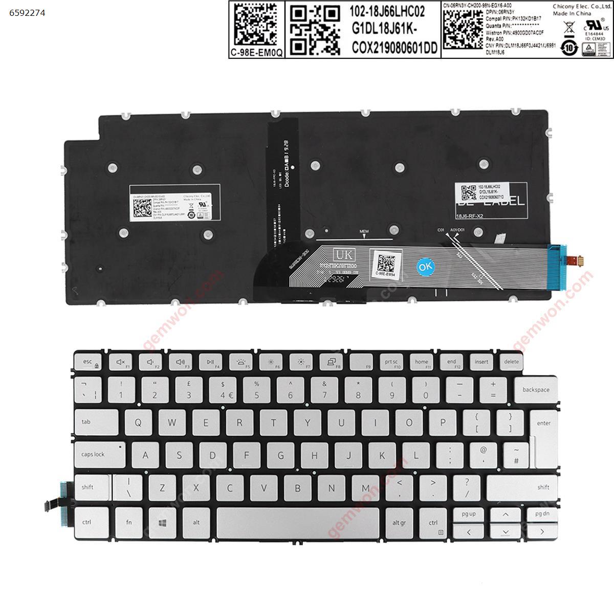 Picture of New Replacement Laptop Keyboard For Dell  Inspiron 14-7490  13 5390 5391 7391  7491 5493 5498  SILVER ( without FRAME ， Backlit , win8  ) Uk Layout