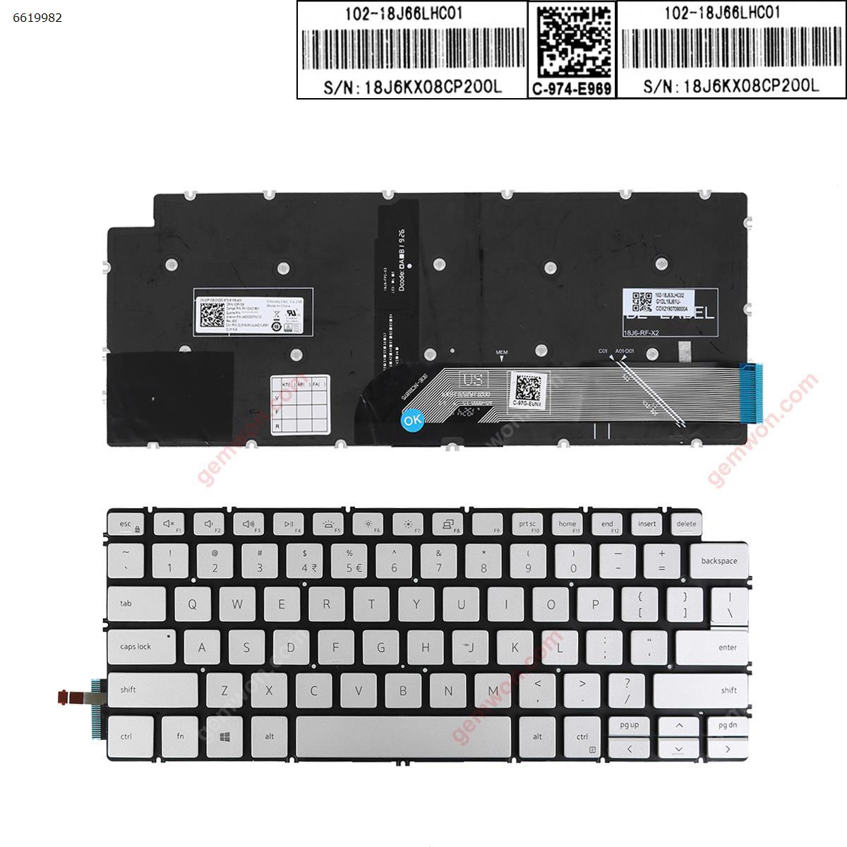 Picture of New Replacement Laptop Keyboard For Dell  Inspiron 14-7490  13 5390 5391 7391  7491 5493 5498  SILVER ( without FRAME ， Backlit , win8  ) US Layout