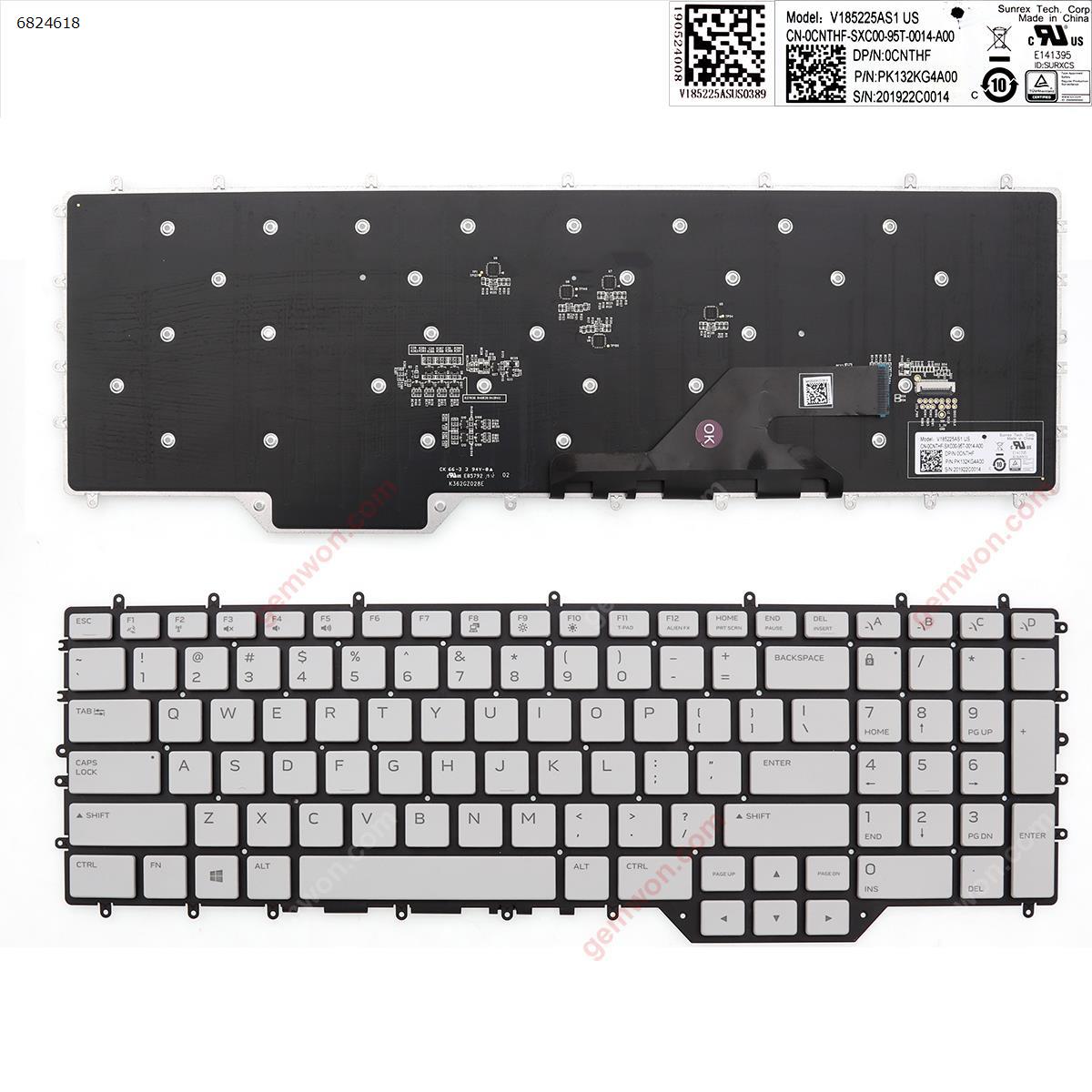 Picture of New Replacement Laptop Keyboard For Dell Alienware m17 r2  WHITE  (Without FRAME, Full Colorful Backlit ,WIN8) US Layout