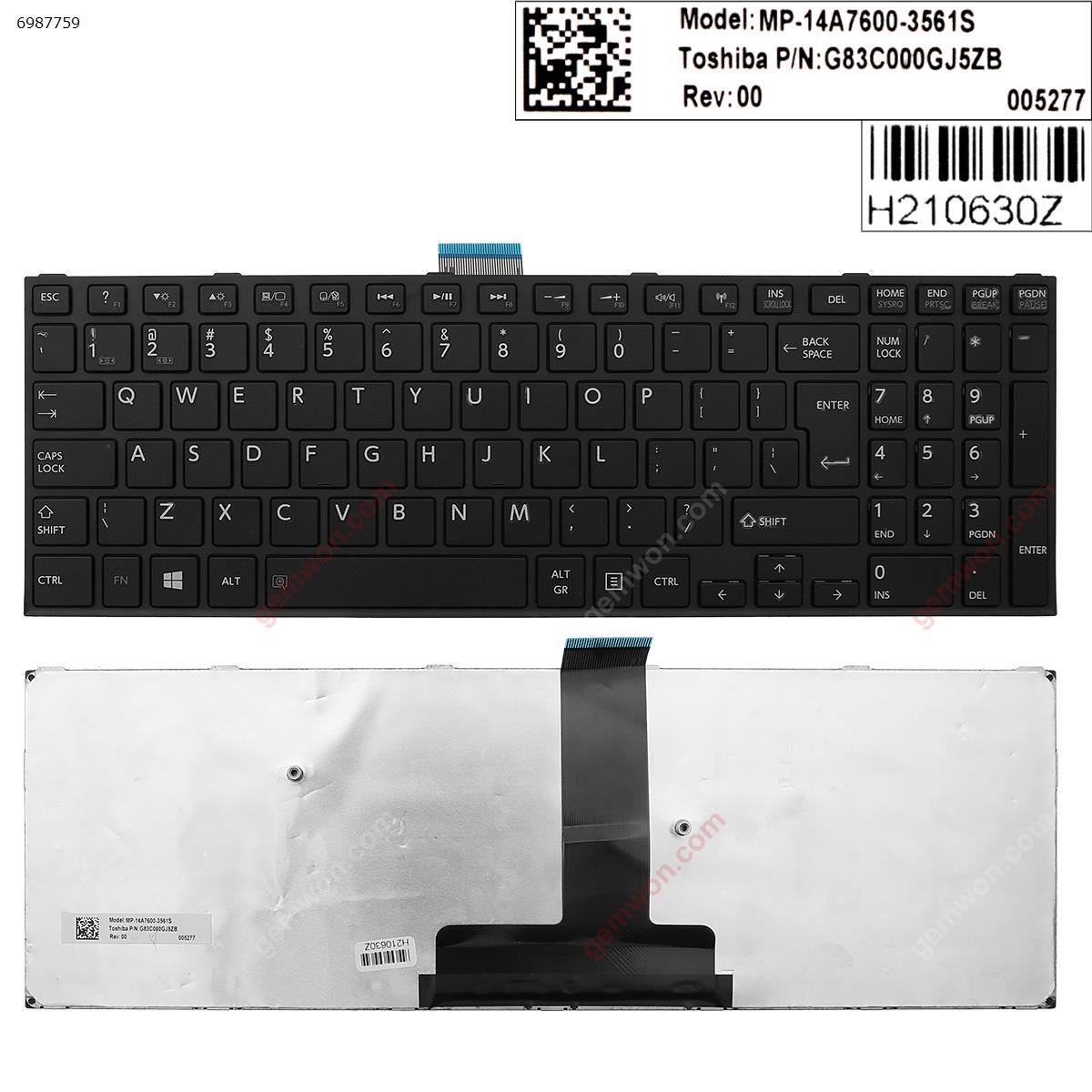 Picture of New Replacement Laptop Keyboard For Toshiba Tecra C50-C C50-C1500 C50-C1501 C50-C1502 C50-C1510 BLACK FRAME BLACK WIN8 UI Layout