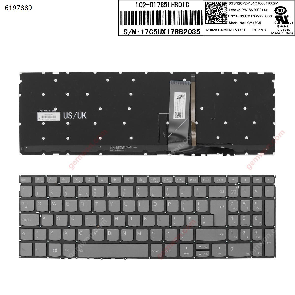 Picture of New Replacement Laptop Keyboard For Lenovo  IdeaPad 720s 720s-15 720s-15isk 720s-15ikb   GRAY  (Backlit，  Without FRAME，Big Enter   WIN8 ） Uk Layout