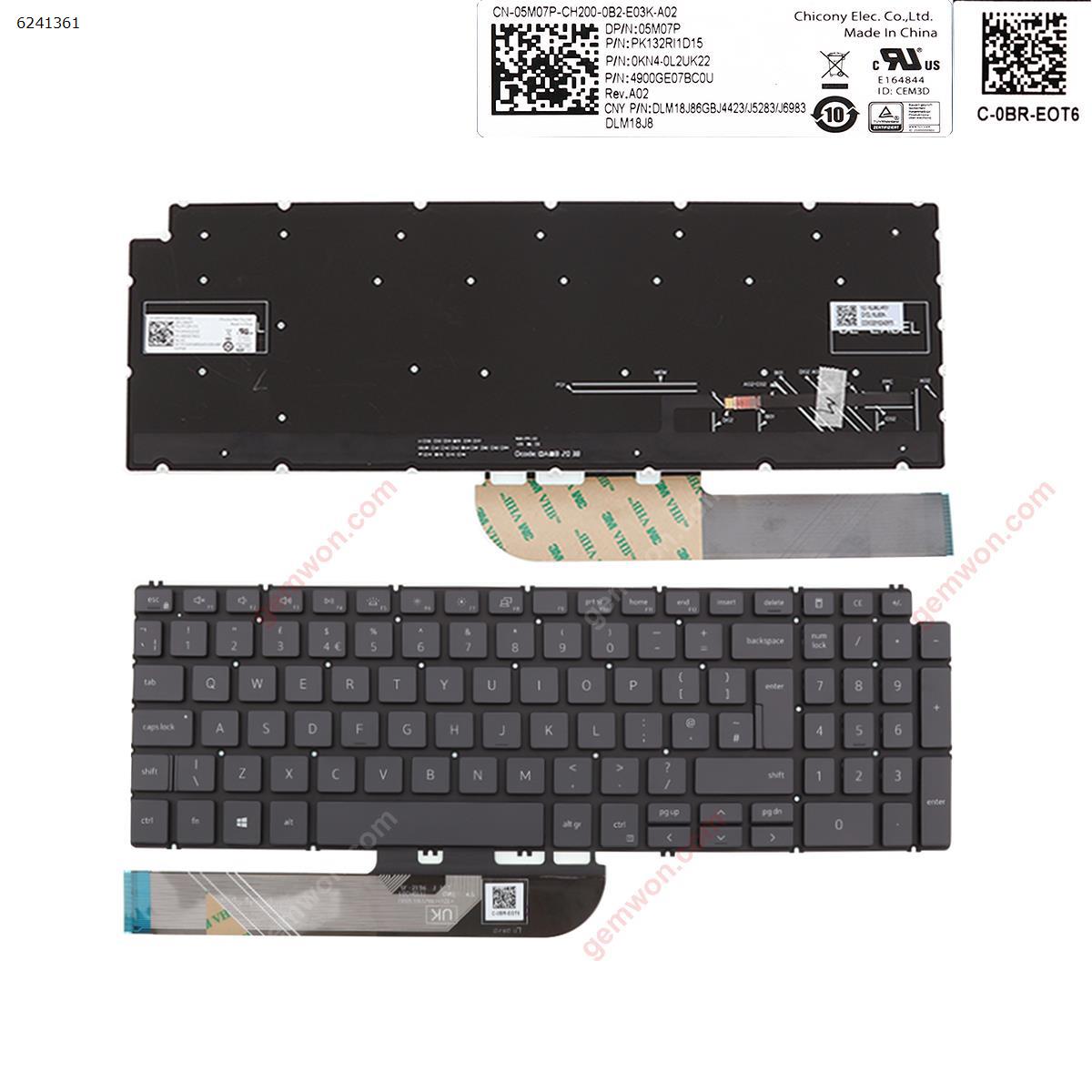 Picture of New Replacement Laptop Keyboard For Dell  Inspiron  15 7590 5584 5590 5593 5594 5598   GRAY   ( without FRAME ， Backlit , win8  ) Uk Layout