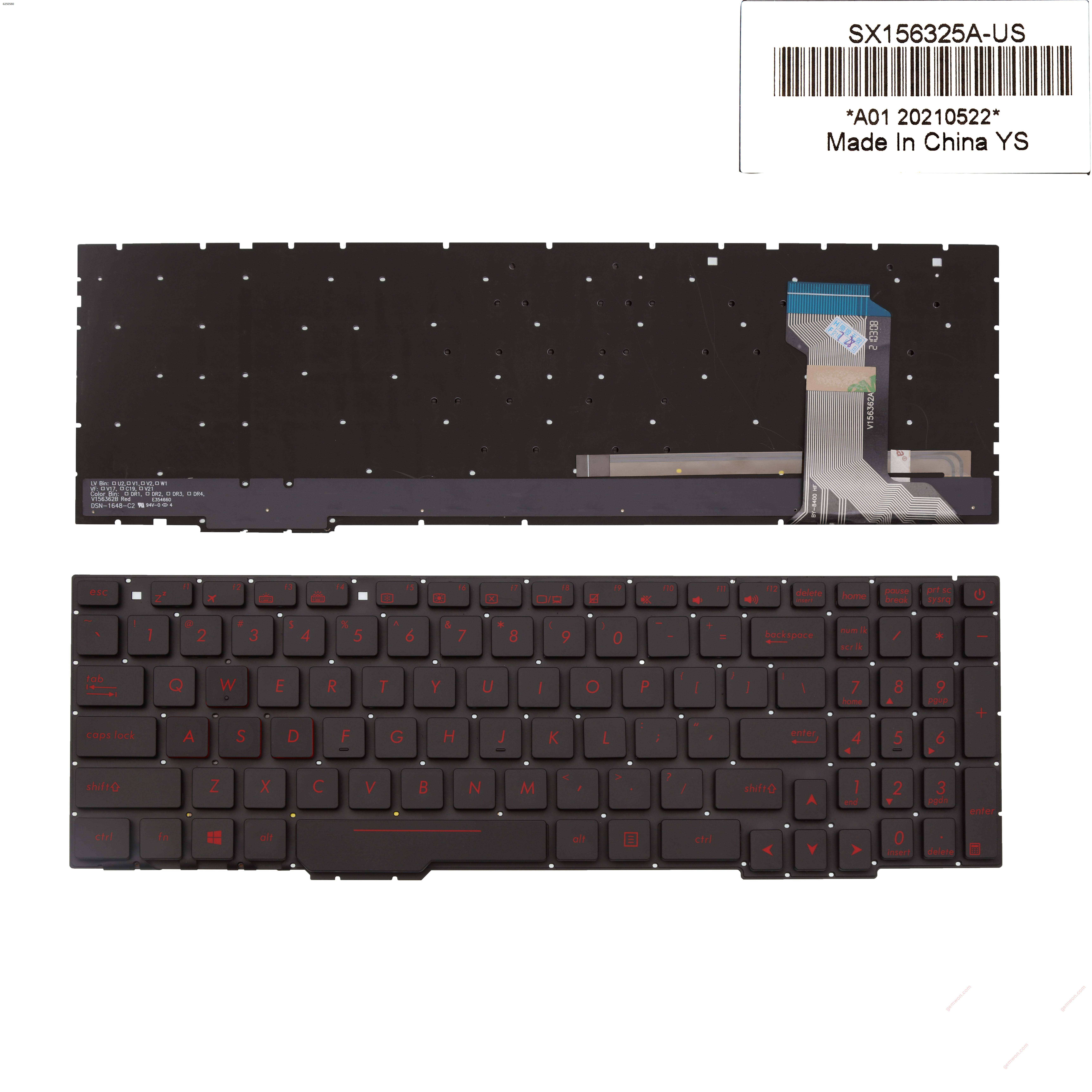 Picture of New Replacement Laptop Keyboard For Asus  ROG gl753 gl753v gl753ve gl753vd BLACK (Without FRAME,Backlit, red Printing WIN8) US Layout