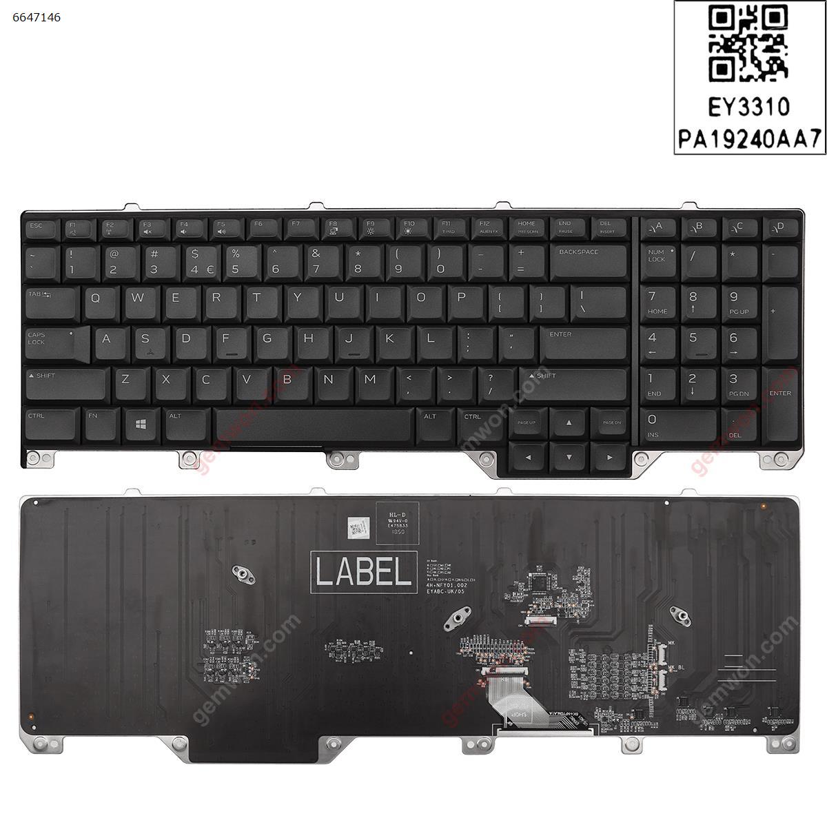 Picture of New Replacement Laptop Keyboard For Dell  alw17 17 R5 M15 M17 R2  ALWA51M A51M P38E   2019   Per-key BLACK (Without FRAME, Full Colorful Backlit ,WIN8) US Layout