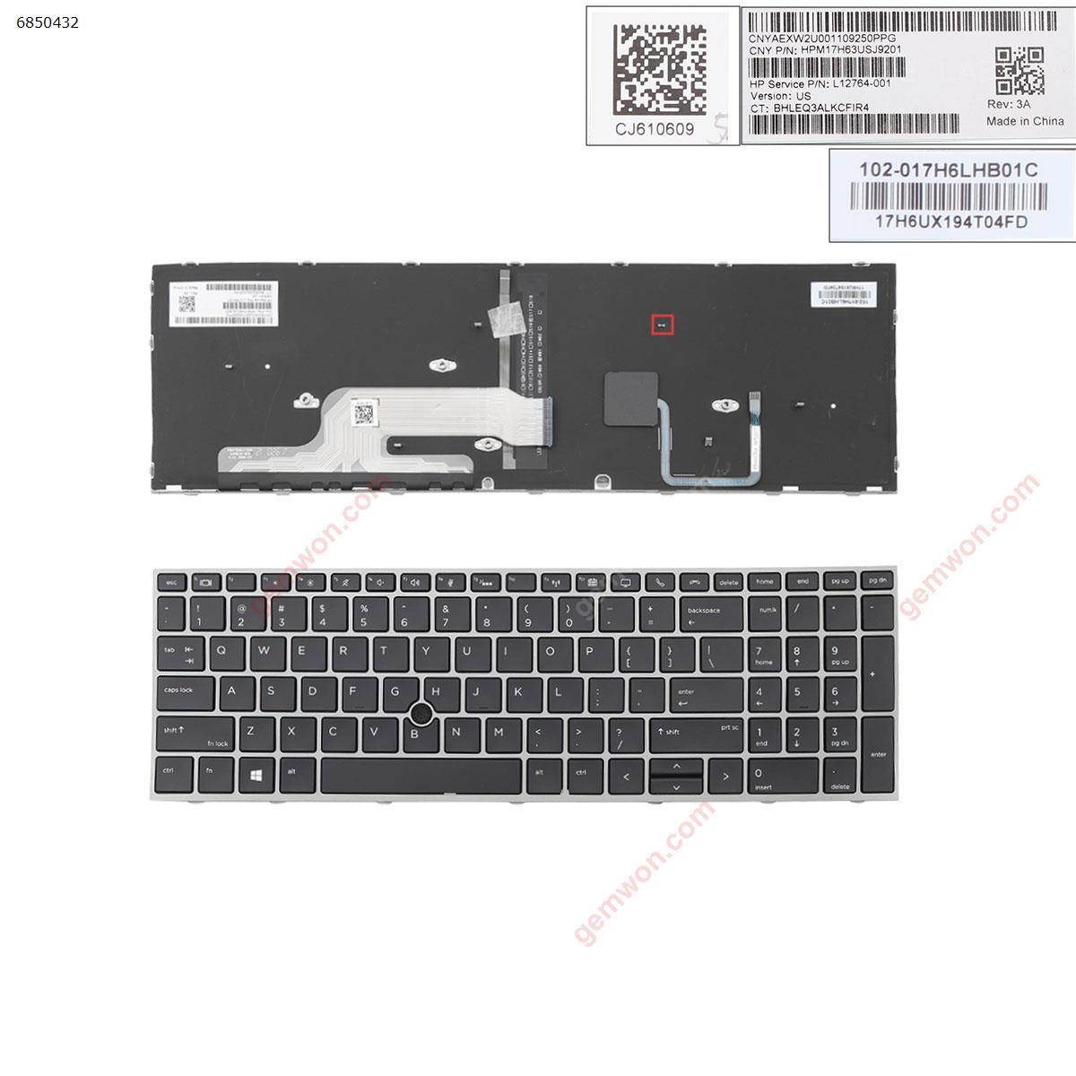 Picture of New Replacement Laptop Keyboard For HP  zbook 15 g5 17 g5  GRAY FRAME BLACK (with point,Backlit,Win8）（The back buckle is broken） US Layout