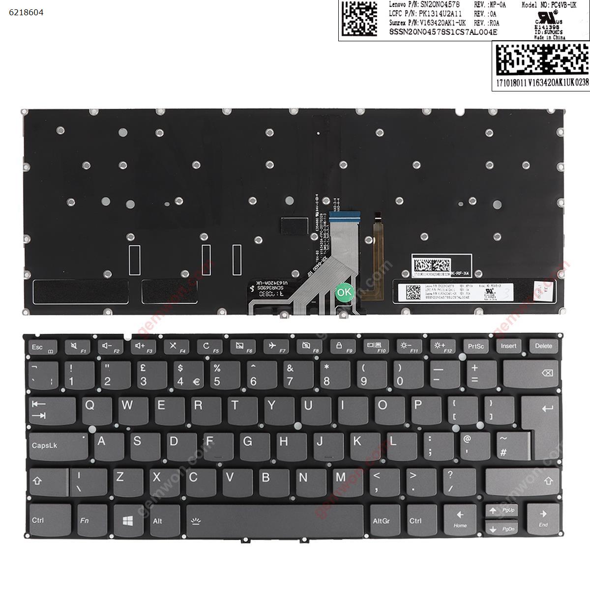 Picture of New Replacement Laptop Keyboard For Lenovo Yoga 920-13 920-13IKB Gray (Backlit,Without FRAME,WIN8) Uk Layout