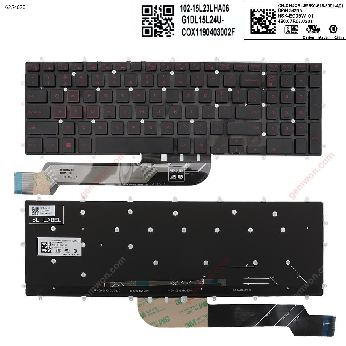 Picture of New Replacement Laptop Keyboard For DELL Inspiron Gaming 15-7566  BLACK(Backlit,Red Printing,Win8) US Layout