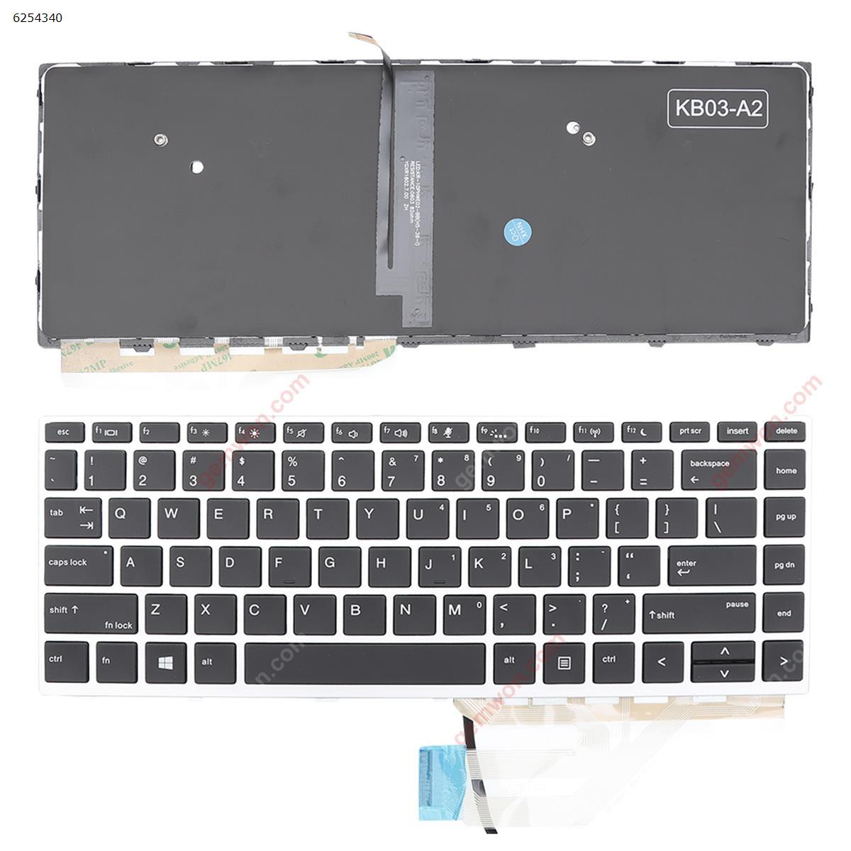 Picture of New Replacement Laptop Keyboard For HP Probook 430 G5 440 G5 445 G5 Silver FRAME BLACK (Backlit WIN8) US Layout