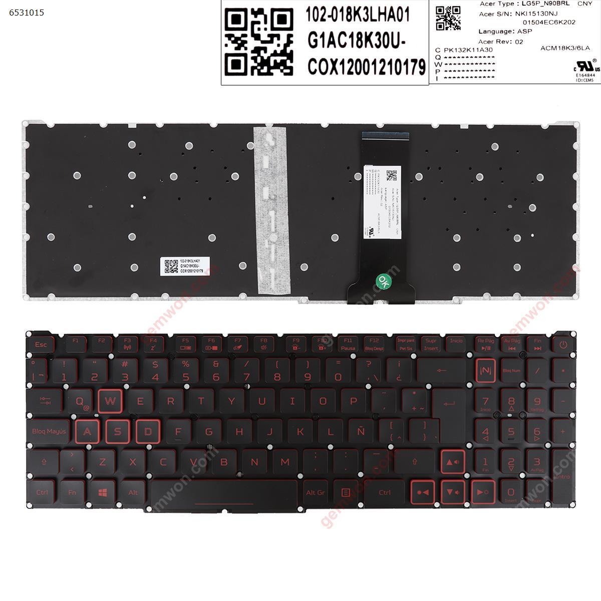 Picture of New Replacement Laptop Keyboard For Acer Nitro-4 an515-54 an515-43 an517-51 an715-51 BLACK ， red Printing WIN8,without FRAMEwithout Foil) LA Layout