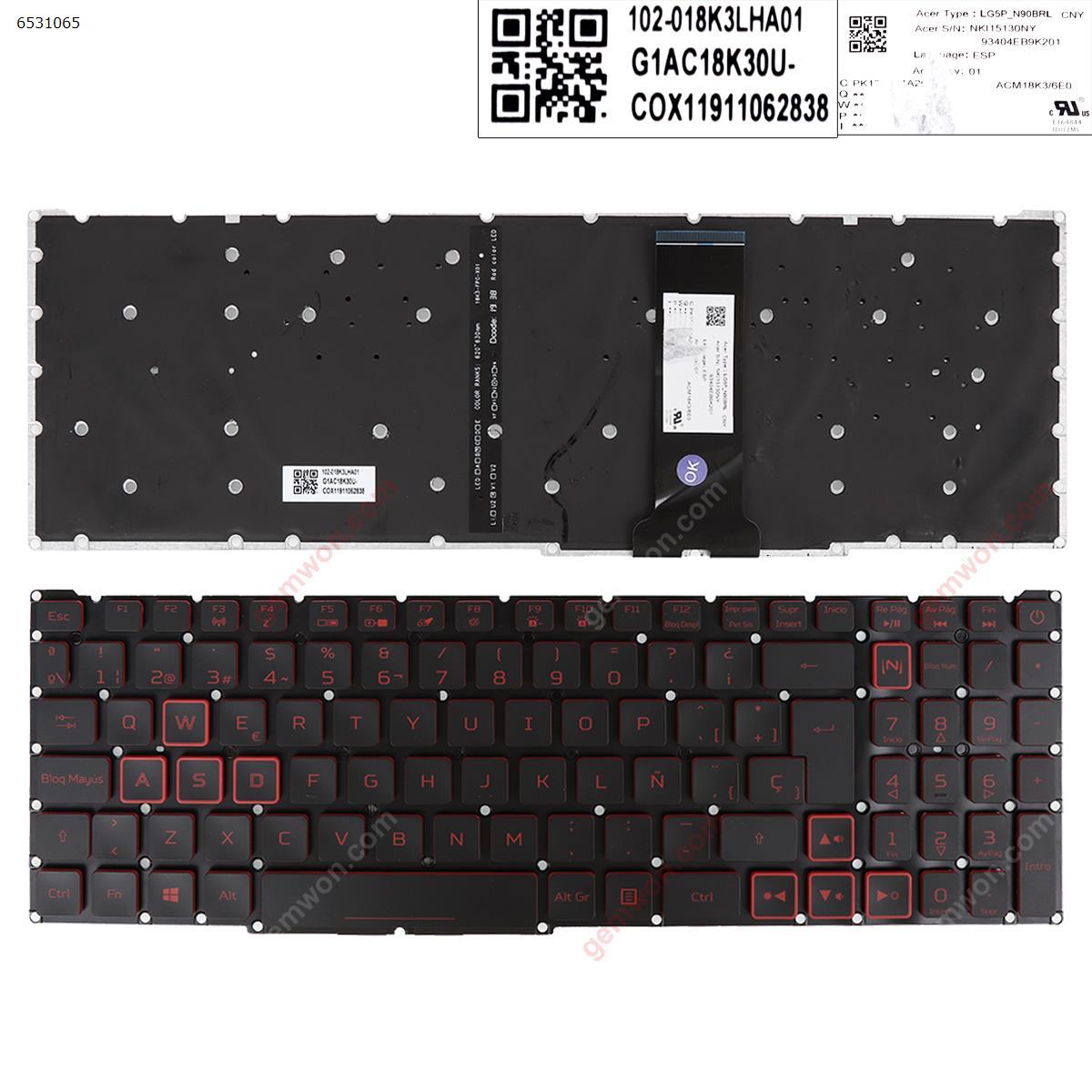 Picture of New Replacement Laptop Keyboard For Acer Nitro-4 an515-54 an515-43 an517-51 an715-51 BLACK ， red Printing WIN8,without FRAMEwithout Foil) SP Layout