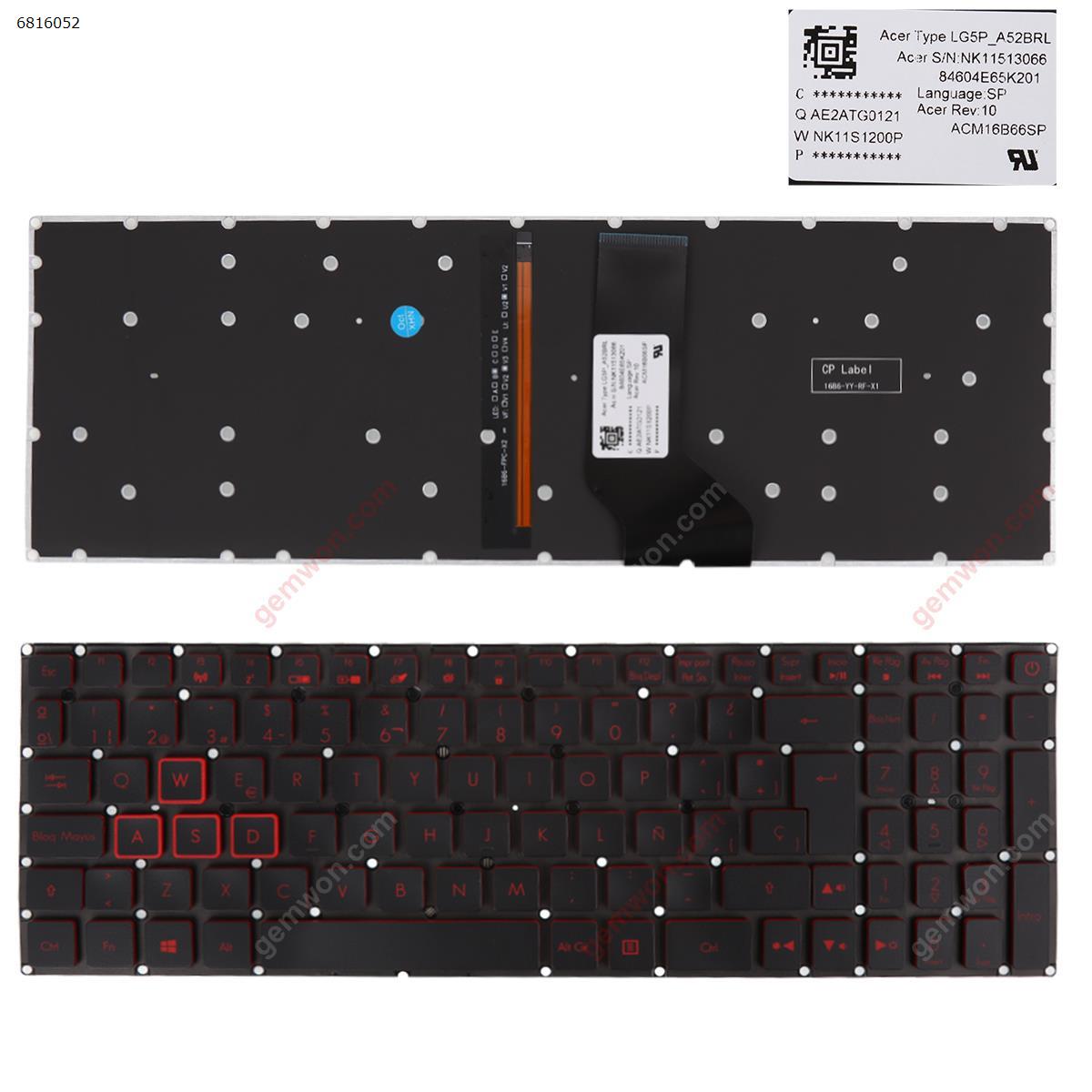 Picture of New Replacement Laptop Keyboard For Acer Nitro 5 AN515-41 AN515-42 AN515-51 AN515-52 Black( Backlit,Red Printing,Win8)OEM SP Layout