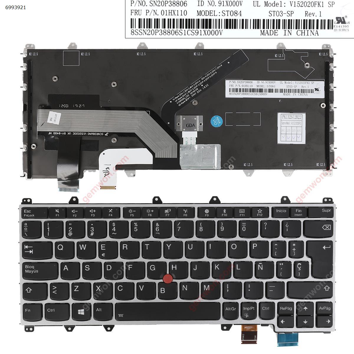 Picture of New Replacement Laptop Keyboard For Lenovo ThinkPad Yoga Y370 SILVER FRAME Black（backlit ,With Point stick，win8） SP Layout