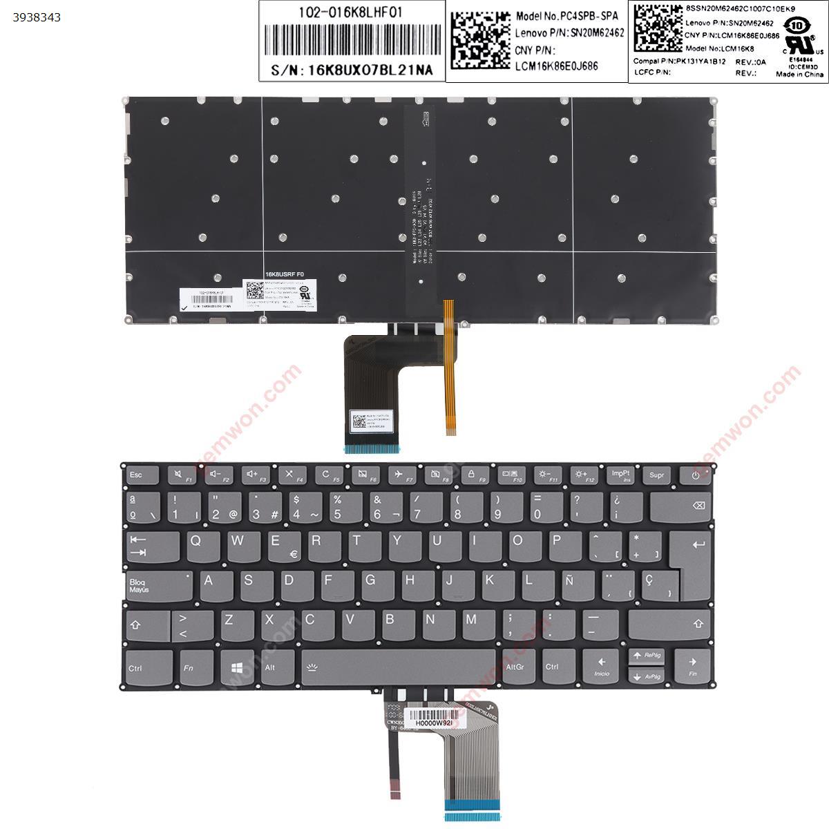 Picture of New Replacement Laptop Keyboard For Lenovo IdeaPad 720s-14ikb 720s-14ikb GRAY (Backlit,Without FRAME,WIN8) SP Layout