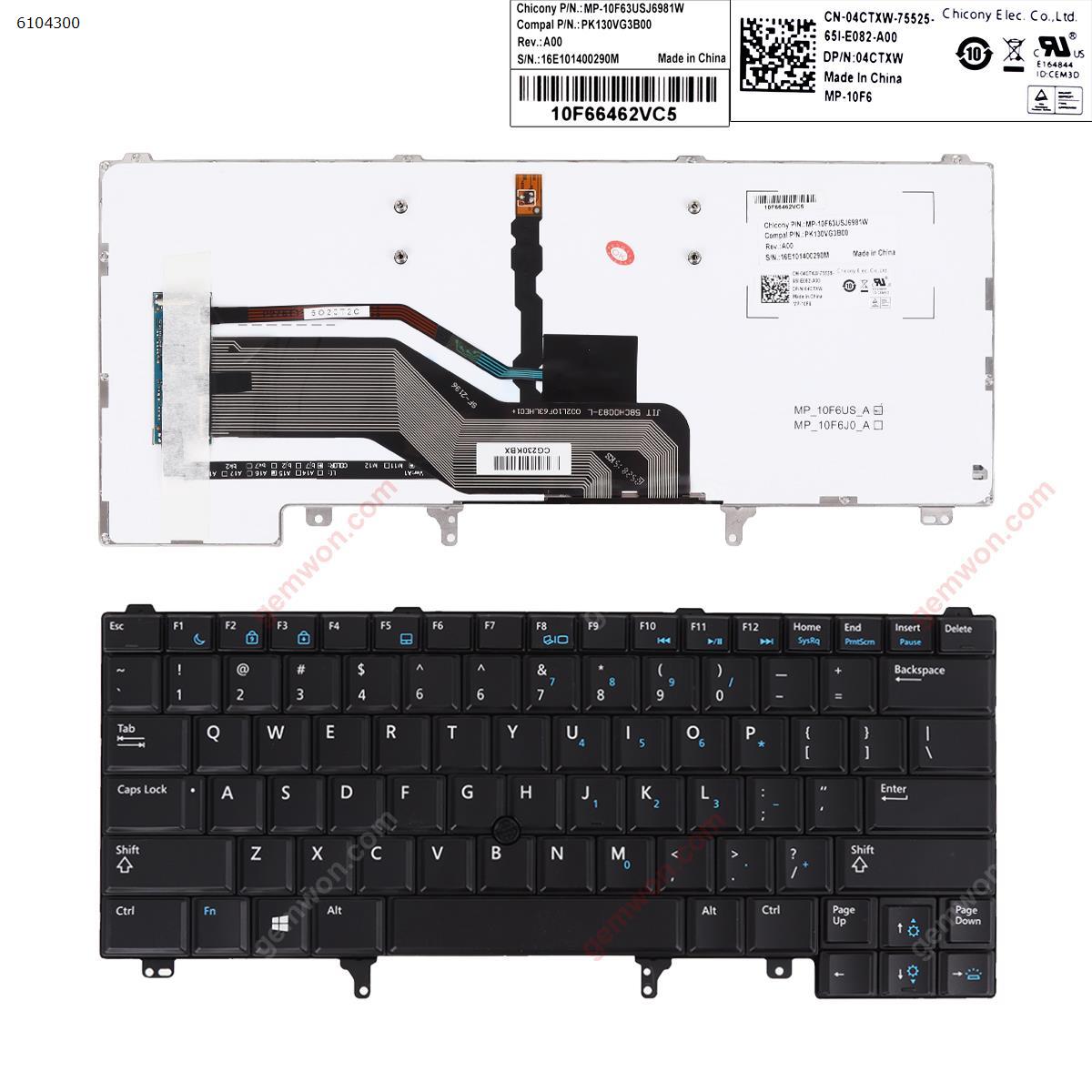 Picture of New Replacement Laptop Keyboard For DELL Latitude E6420 E5420 E6220 E6320 E6430 BLACK(With Point stick,BLUE Printing,Backlit) US Layout