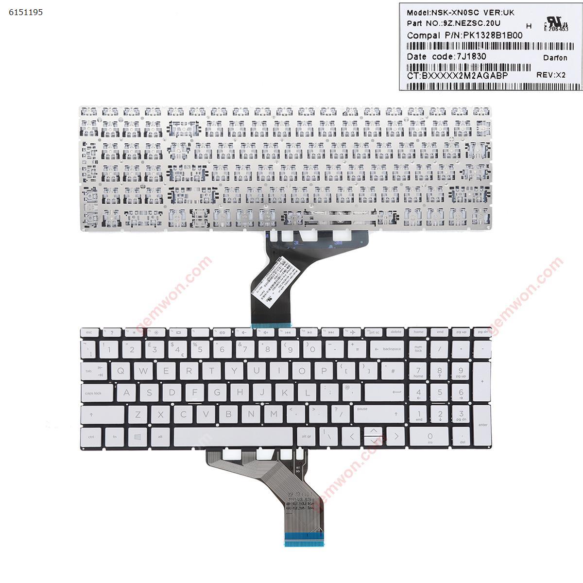 Picture of New Replacement Laptop Keyboard For HP Pavilion 15-DA 250 255 G7 Gen7 SILVER (without backlit ，Small Enter WIN8) Uk Layout