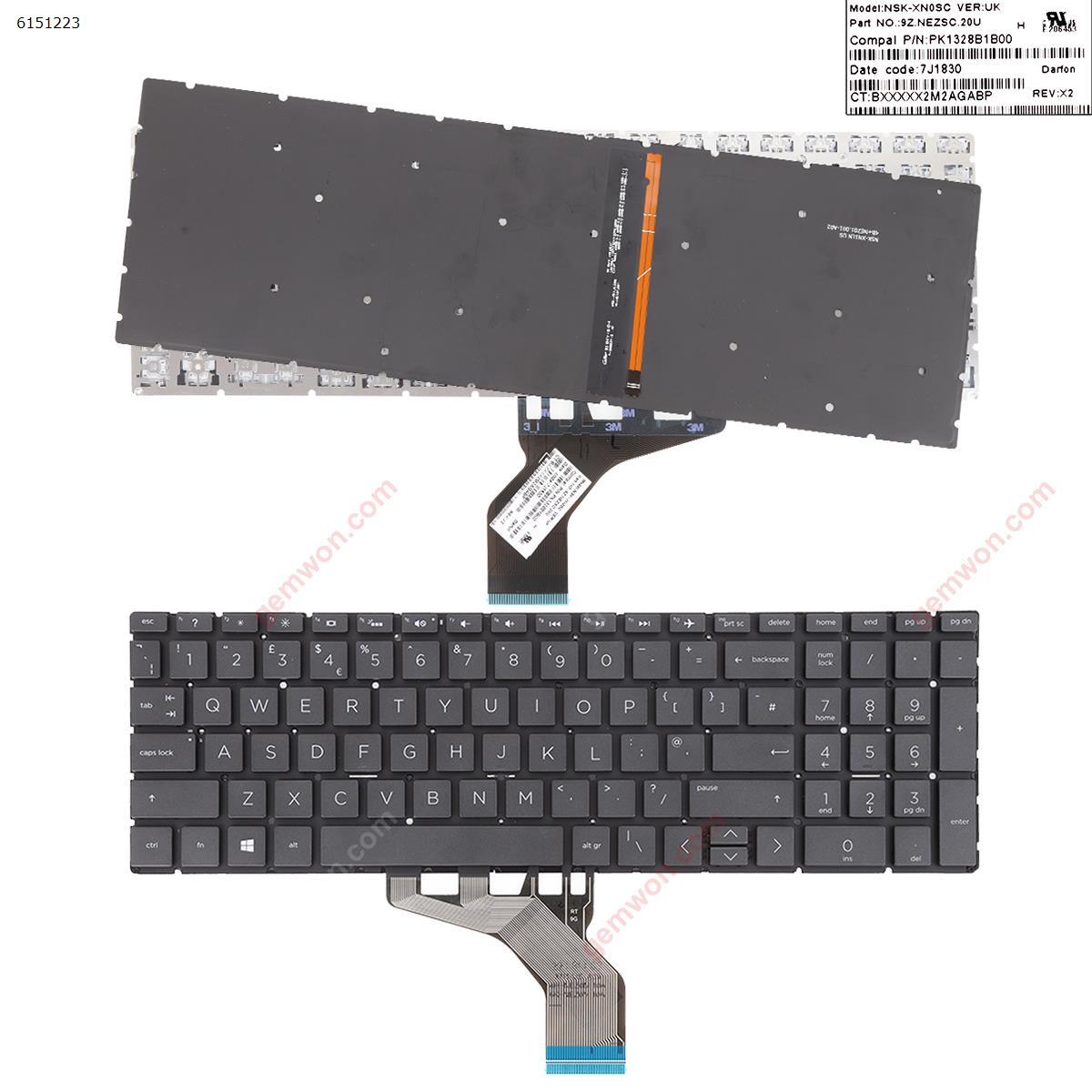 Picture of New Replacement Laptop Keyboard For HP Pavilion 15-DA 250 255 G7 Gen7 BLACK (With Backlit Board ，Small Enter WIN8) Uk Layout
