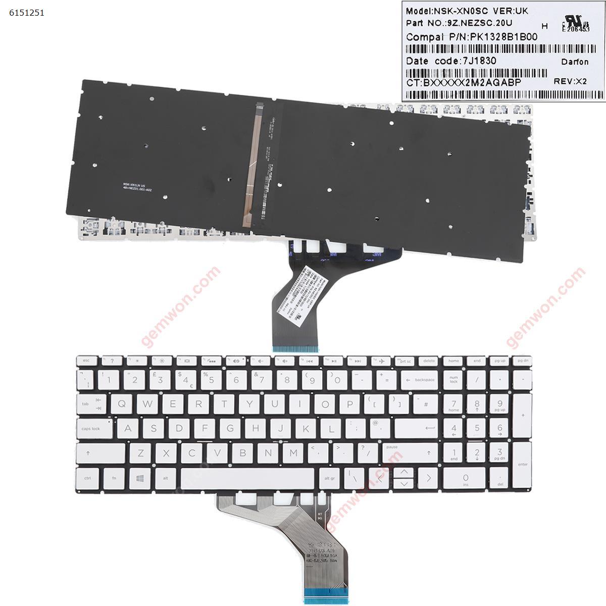 Picture of New Replacement Laptop Keyboard For HP Pavilion 15-DA 250 255 G7 Gen7 SILVER (With Backlit Board ，Small Enter WIN8) Uk Layout