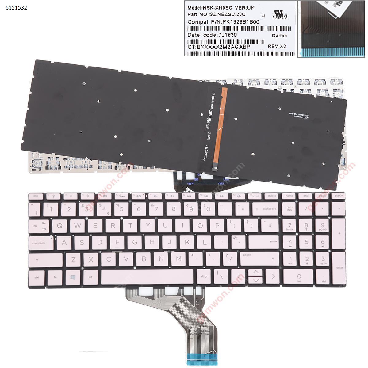 Picture of New Replacement Laptop Keyboard For HP Pavilion 15-DA 250 255 G7 Gen7 PINK ( With Backlit Board，Small Enter WIN8) Uk Layout
