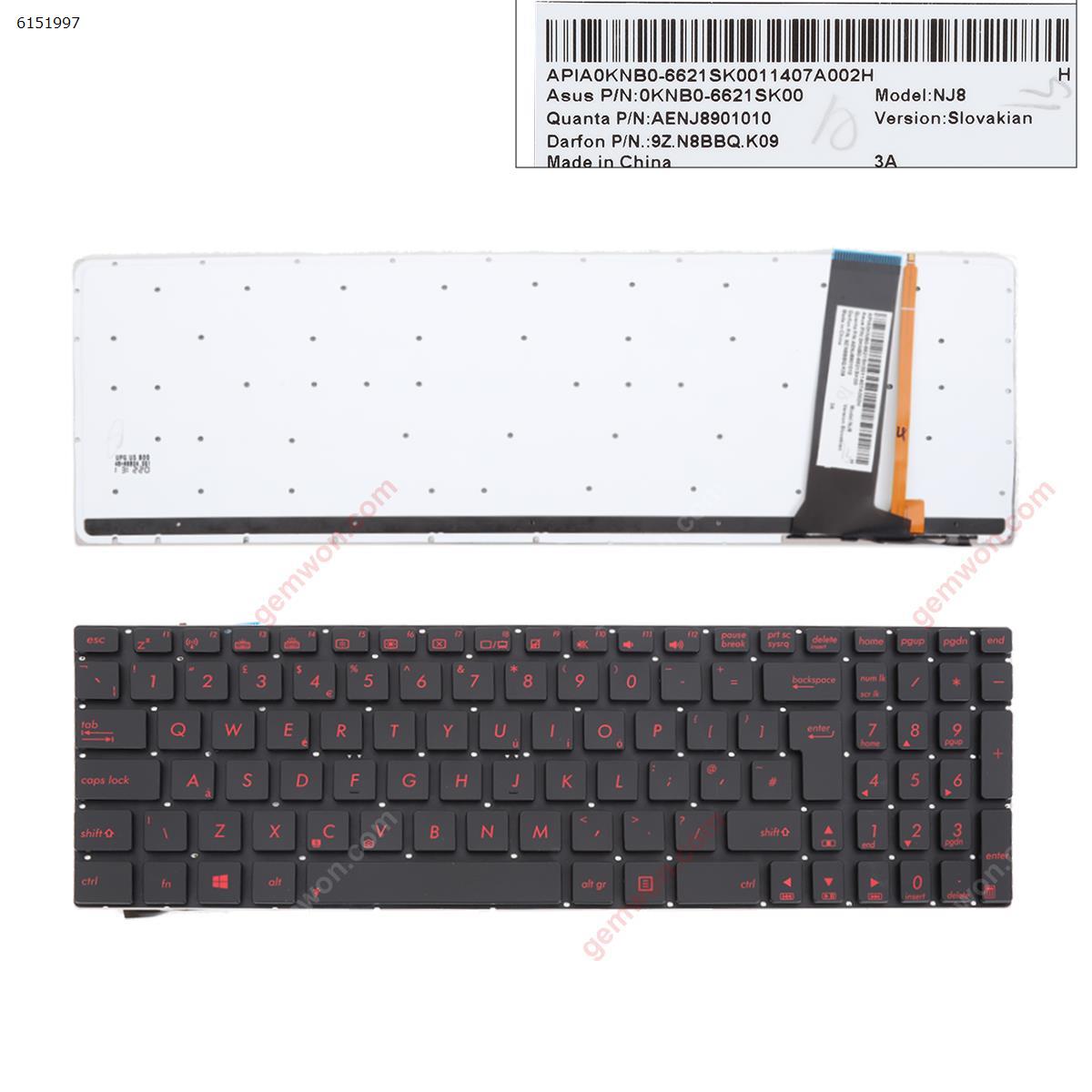 Picture of New Replacement Laptop Keyboard For ASUS N56 N550 N56V U500VZ N76 N76VM N76VJ BLACK( Backlit,RED Printing Win8) OEM Uk Layout