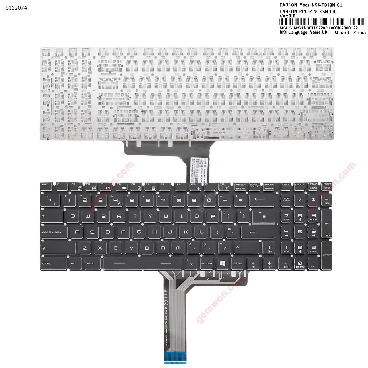 Picture of New Replacement Laptop Keyboard For MSI GT72 GS60 GS70 WS60 GE72 GE62 BLACK (Without FRAME,WIN8) Uk Layout