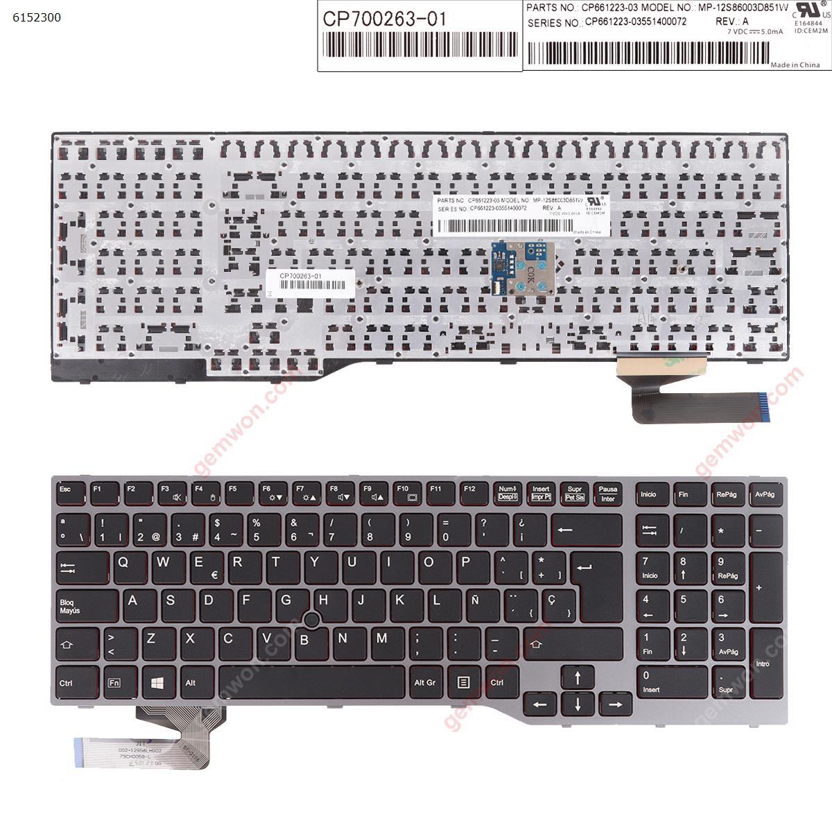 Picture of New Replacement Laptop Keyboard For Fujitsu Lifebook E753 E754 SILVER FRAME BLACK (Redside，with Point  Win8) SP Layout