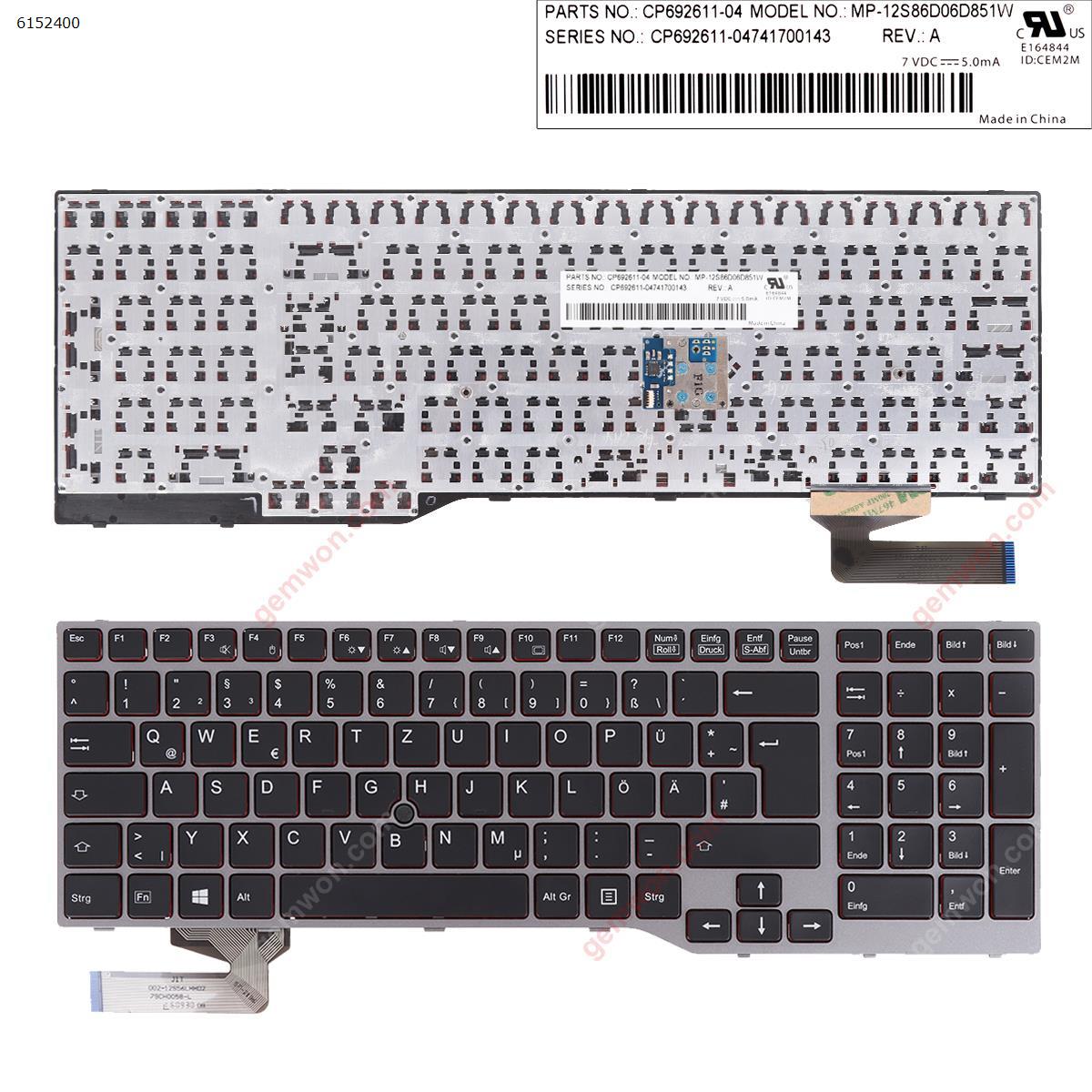 Picture of New Replacement Laptop Keyboard For Fujitsu Lifebook E753 E754 SILVER FRAME BLACK (Redside，with Point  Win8) GR Layout