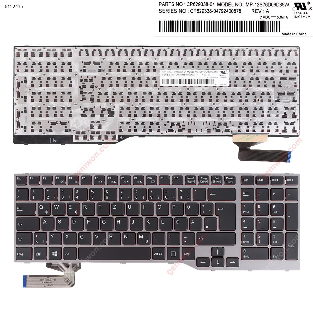 Picture of New Replacement Laptop Keyboard For Fujitsu Lifebook E753 E754 SILVER FRAME BLACK (Redside  Win8) GR Layout