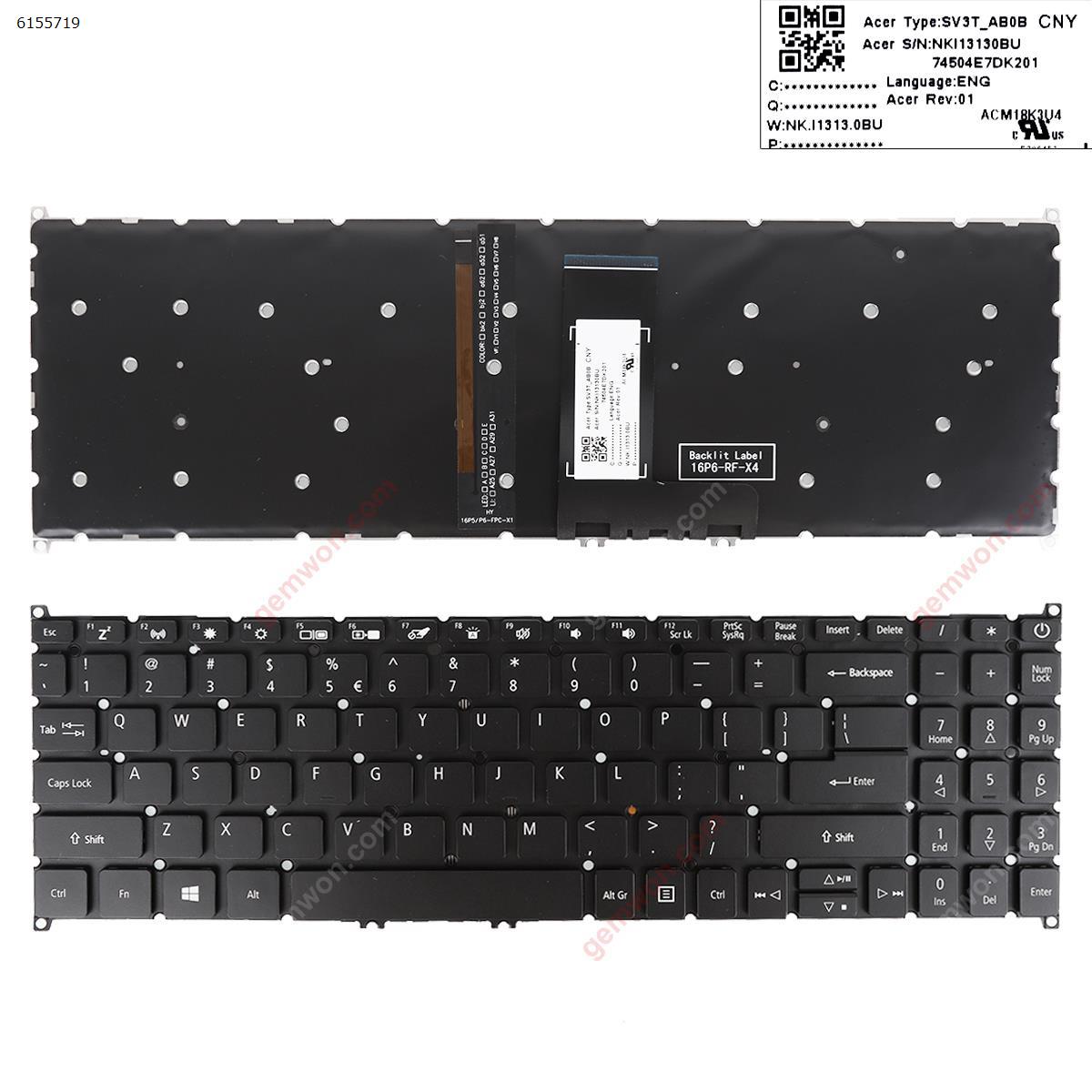 Picture of New Replacement Laptop Keyboard For ACER SWIFT SF315-51 /SF315-52/SF315-41 a315-42 a315-42g a315-54 a315-54k BLACK (Backlit Without FRAME,WIN8) US Layout