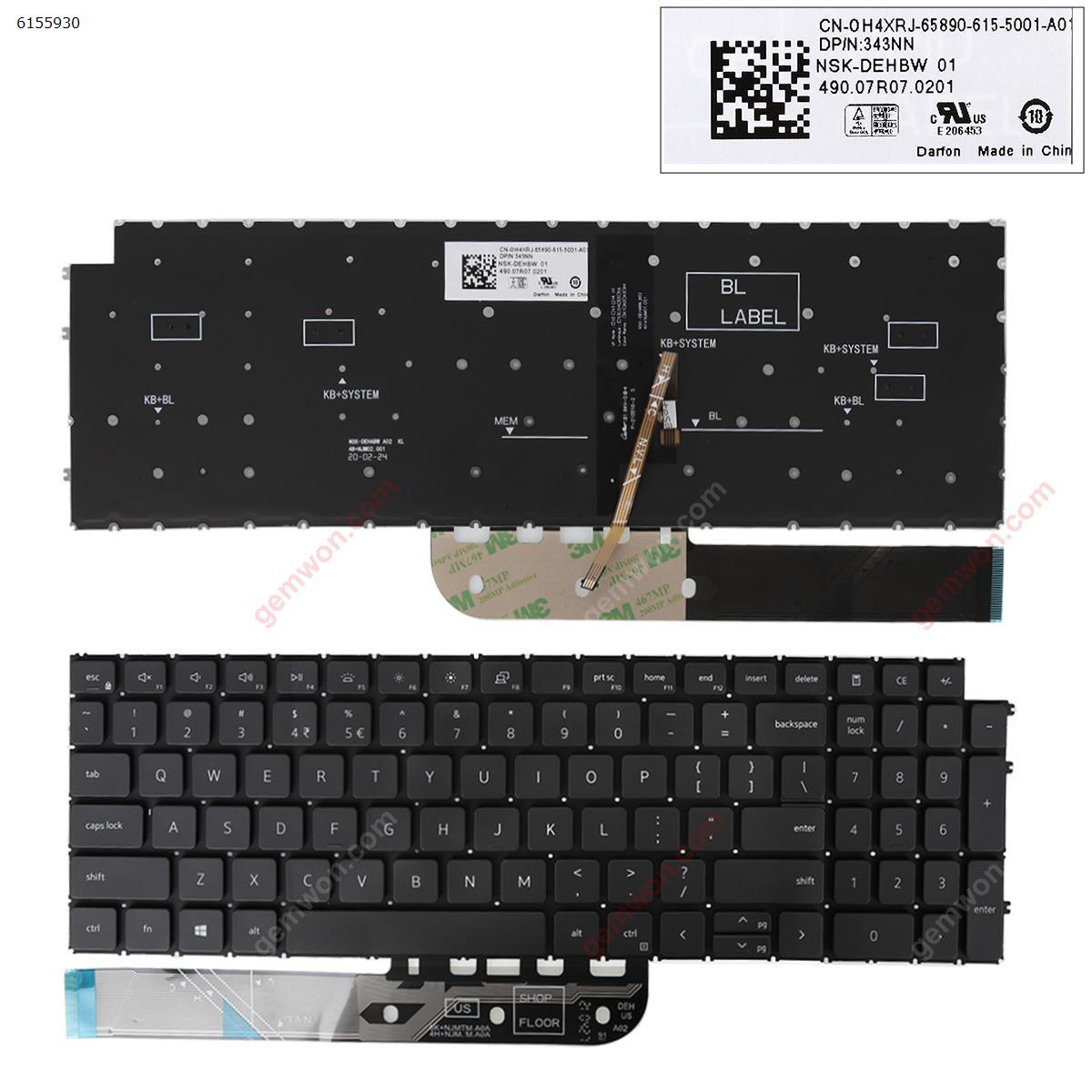 Picture of New Replacement Laptop Keyboard For Dell Inspiron 3511 3515 15 5515 5510 7510 16 Plus 7610 BLACK Backlit WIN8 US Layout
