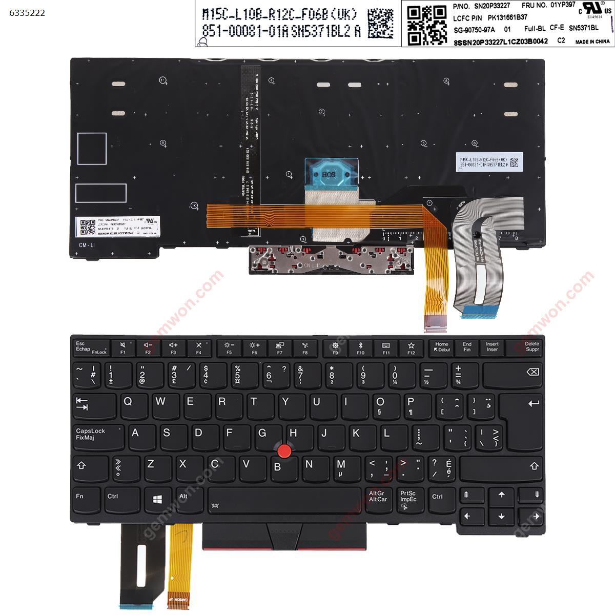 Picture of New Replacement Laptop Keyboard For LENOVO T490 T480S L480 L490 E480 E490 BLACK FRAME BLACK ( with point stick，Backlit win8 ) CA/CF Layout