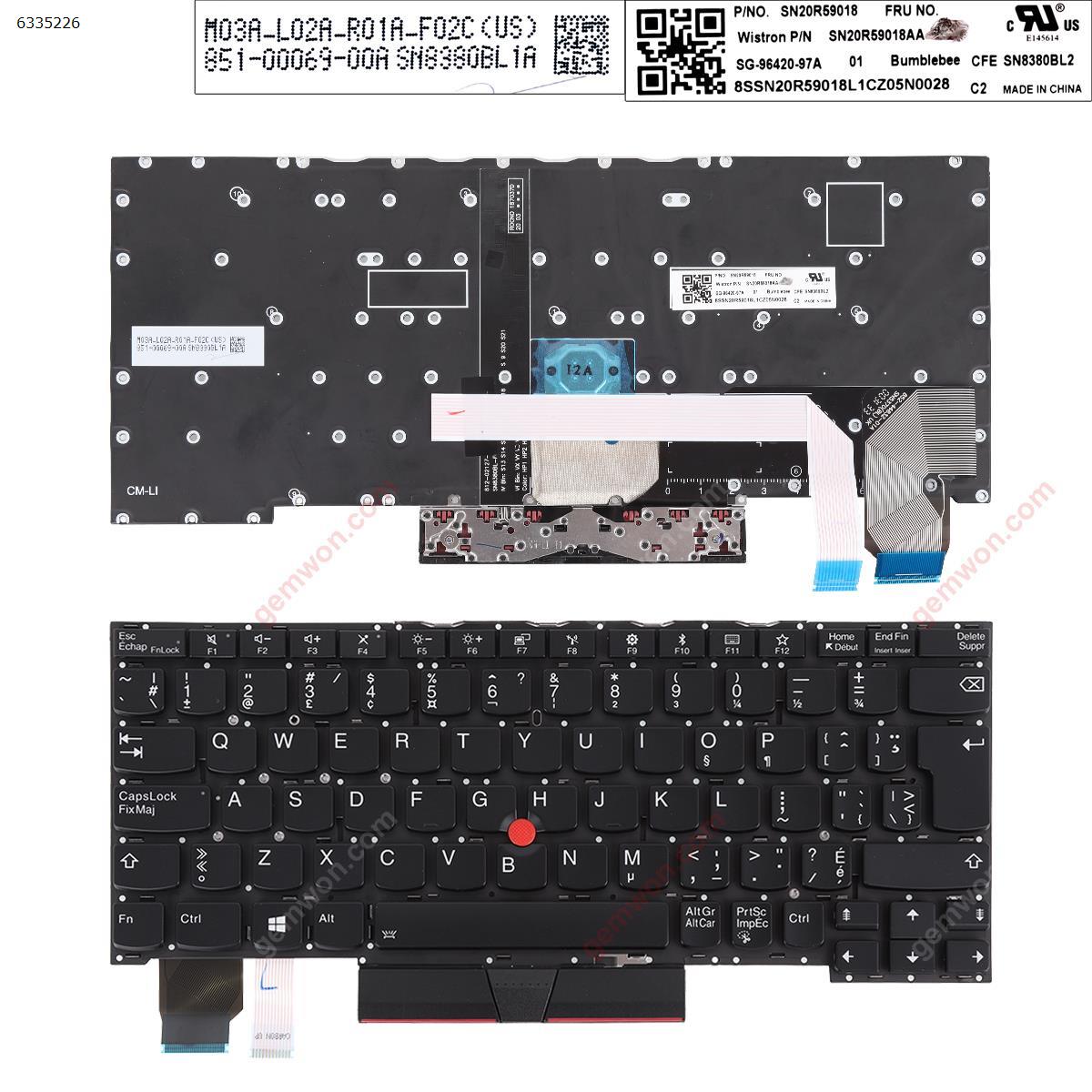 Picture of New Replacement Laptop Keyboard For Lenovo ThinkPad X280 A285 X395 X390 L13 Yoga L13  BLACK（Without Frame ,with point ，backlit win8） CA/CF Layout