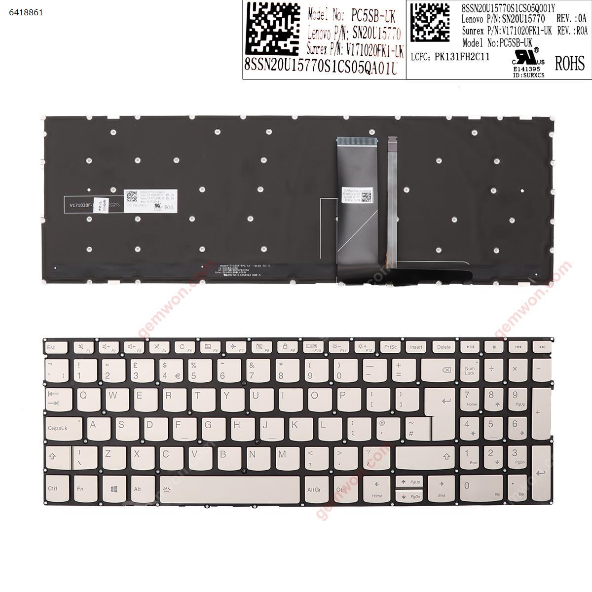 Picture of New Replacement Laptop Keyboard For Lenovo IdeaPad 720s-15isk 720s-15ikb v330-15ikb v330-15isk SILVER Backlit win8 Uk Layout