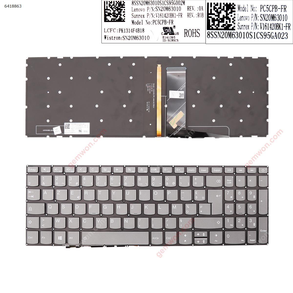 Picture of New Replacement Laptop Keyboard For Lenovo IdeaPad 320-15ABR 320-15IAP 320-15AST 320-15IKB 320-15ISK GRAY Backlit win8 FR Layout