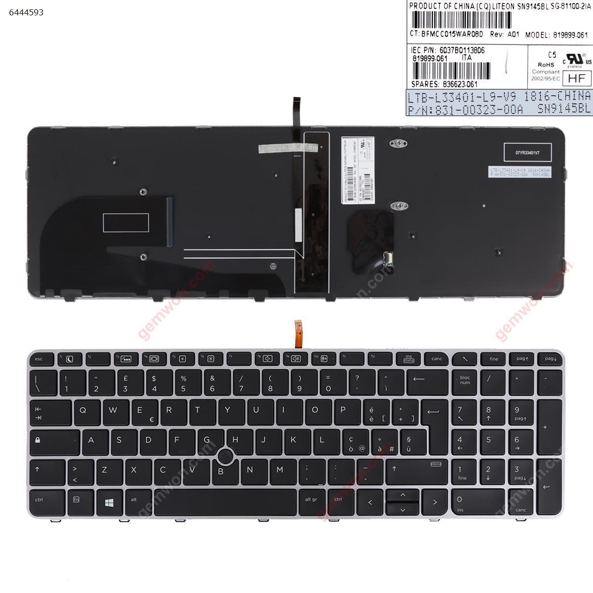 Picture of New Replacement Laptop Keyboard For HP EliteBook 755 G3 850 G3 850 G4 ZBook 15u G3 G4 SILVER FRAME BLACK (with point,Backlit,Win8) IT Layout