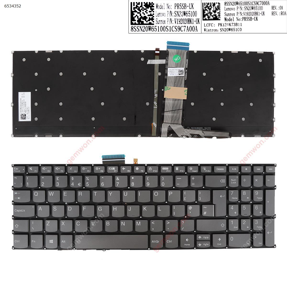 Picture of New Replacement Laptop Keyboard For Lenovo Ideapad 5-15IIL05 15ARE05 15ITL05 5-15ALC05 Gray Backlit Uk Layout