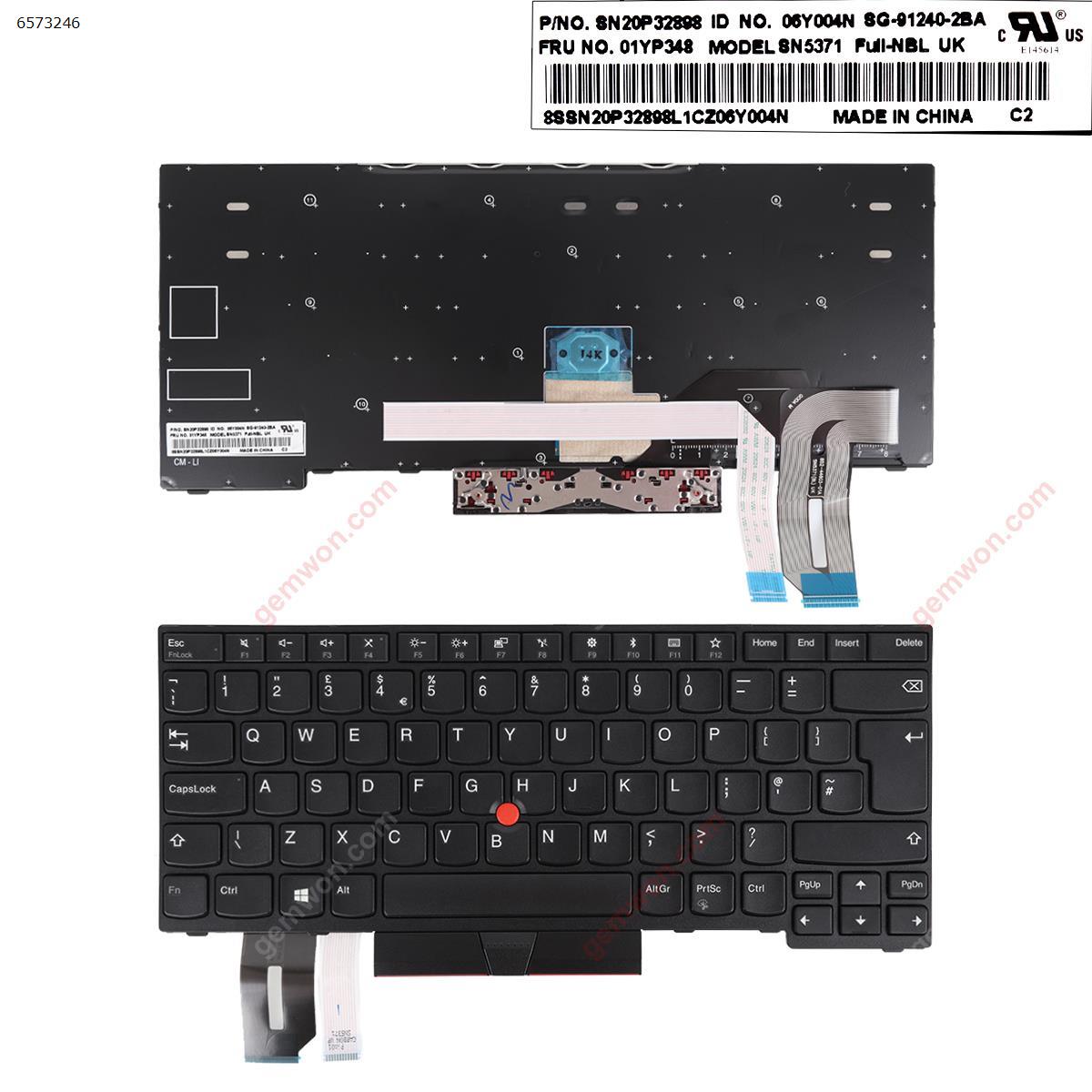 Picture of New Replacement Laptop Keyboard For LENOVO T490  BLACK FRAME BLACK  ( with point stick，win8 ) Uk Layout