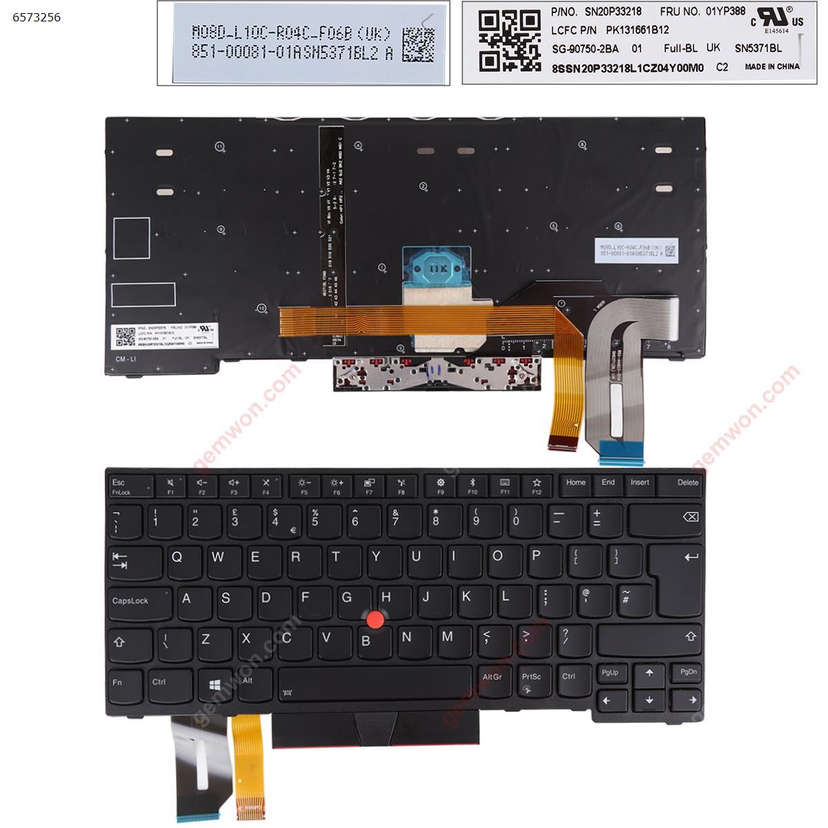 Picture of New Replacement Laptop Keyboard For Lenovo Thinkpad T490s T495s BLACK (Backlit,With Point,Without FRAME，Win8) UK Layout