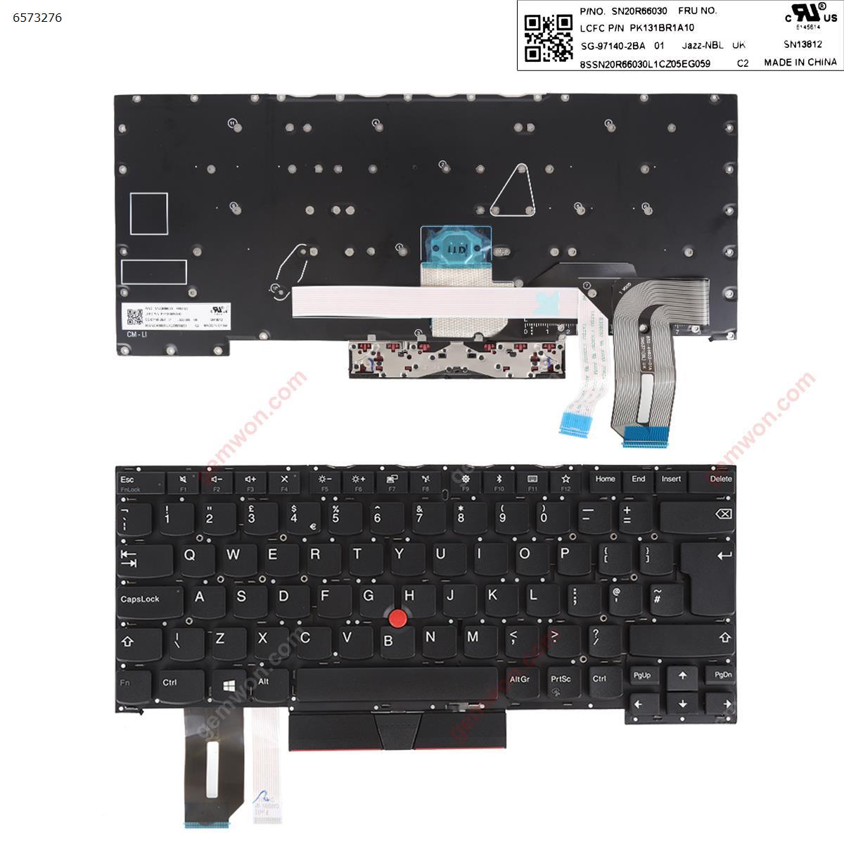 Picture of New Replacement Laptop Keyboard For LENOVO T490S  L490 E490 BLACK  ( without Frame with point stick，win8 ) Uk Layout