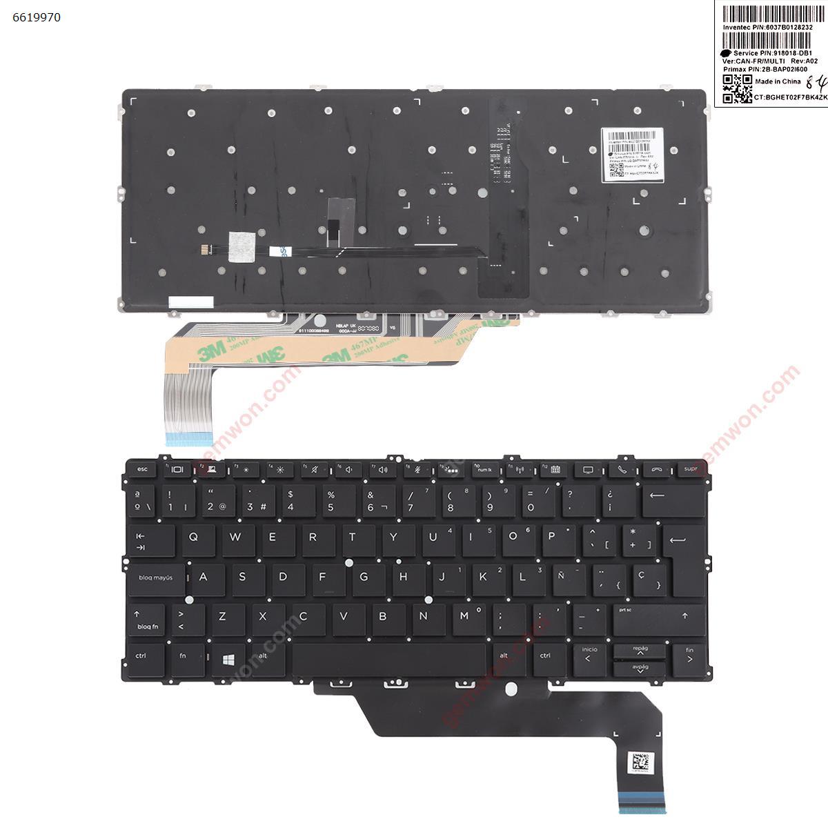 Picture of New Replacement Laptop Keyboard For  HP EliteBook 1030 G2 x360 BLACK （With Backlit Board，Win8）F2 keys are printed SP Layout