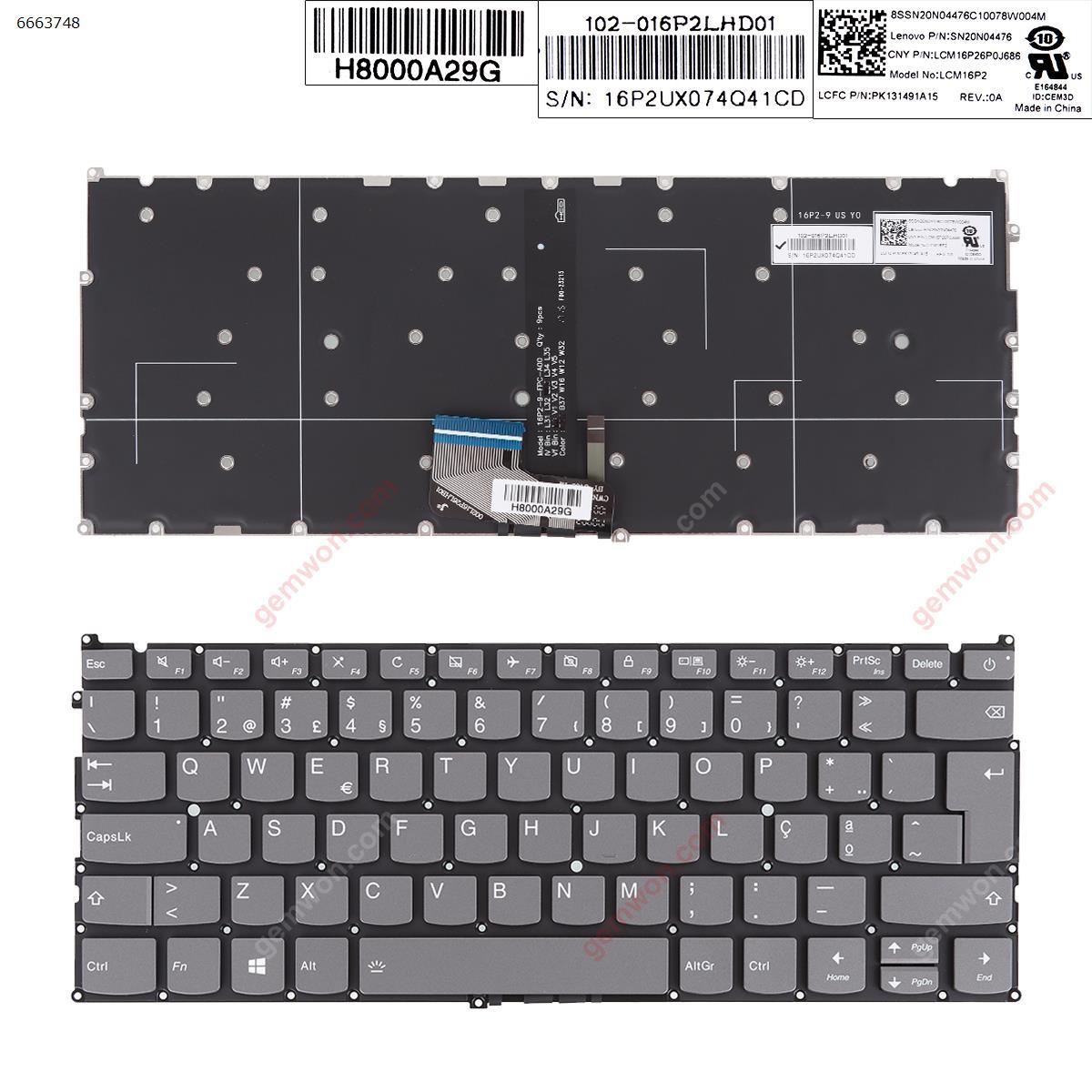 Picture of New Replacement Laptop Keyboard For Lenovo IdeaPad 320-13 320S-13IKB GRAY (Backlit,Without FRAME,WIN8) PO Layout
