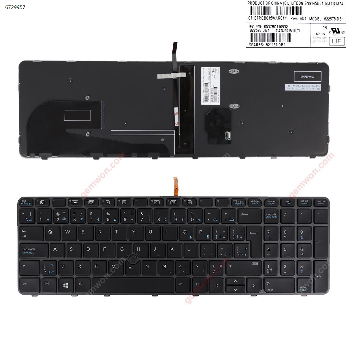 Picture of New Replacement Laptop Keyboard For HP EliteBook 755 G3 850 G3 850 G4 ZBook 15u G3 G4 GRAY FRAME BLACK (with point,Backlit,Win8) CA/CF Layout