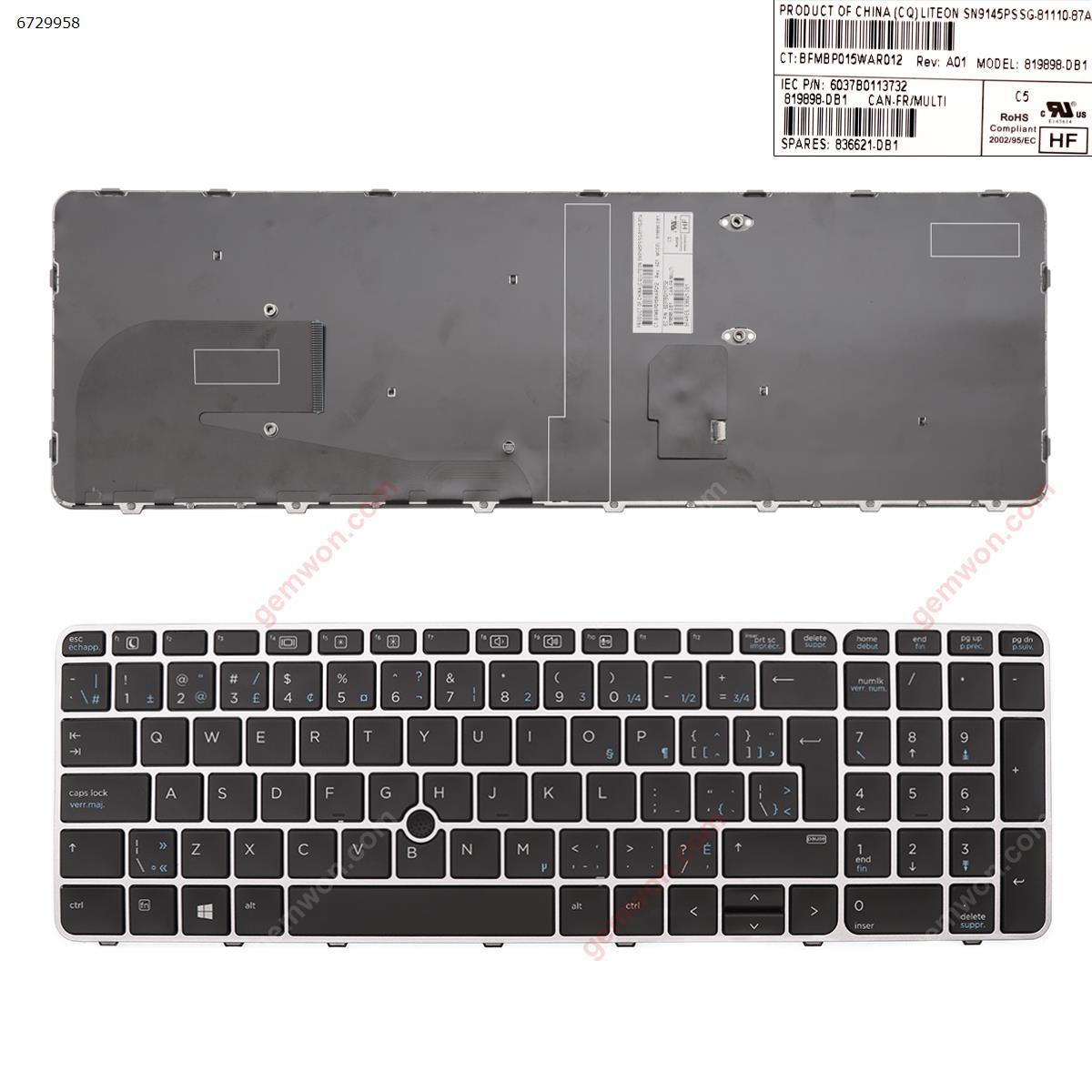 Picture of New Replacement Laptop Keyboard For HP EliteBook 755 G3 850 G3 850 G4 ZBook 15u G3 G4 SILVER FRAME BLACK (with point,,Win8) CA/CF Layout